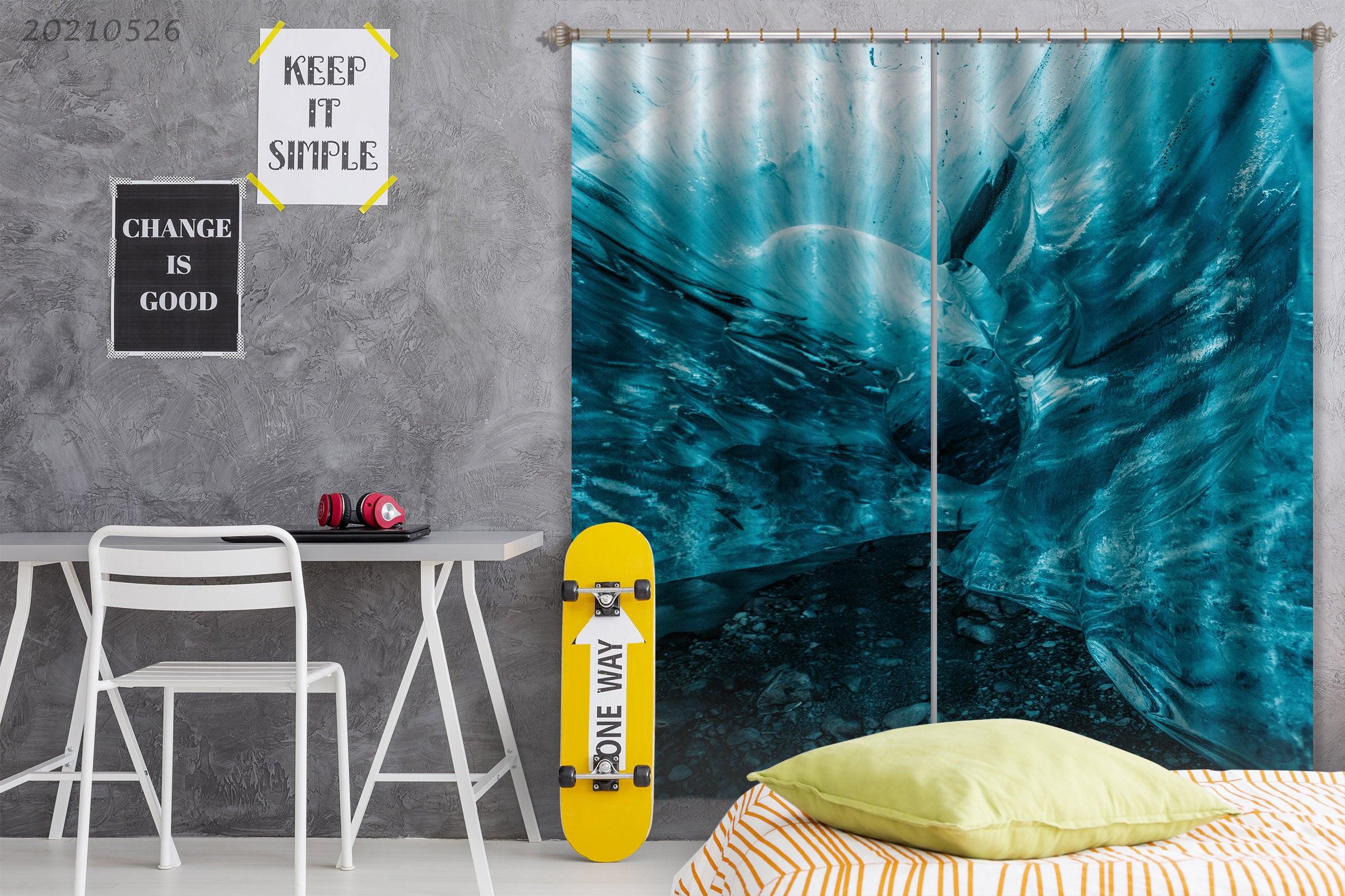 3D Abstract Blue Undersea Scene Curtains and Drapes GD 244- Jess Art Decoration