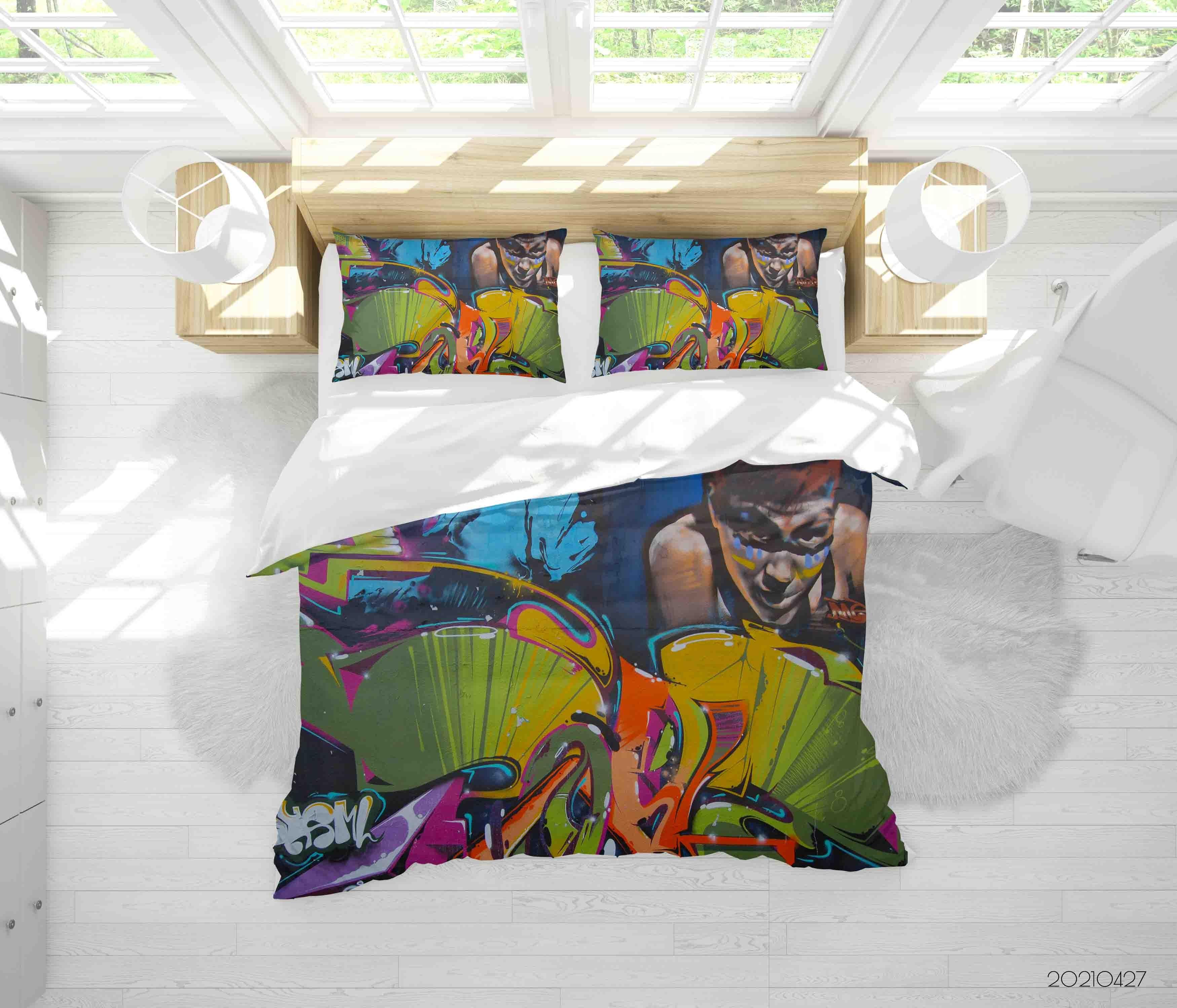 3D Abstract Colored Art Graffiti Quilt Cover Set Bedding Set Duvet Cover Pillowcases 144- Jess Art Decoration