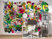 3D Colourful Monster Doodle colourful monster doodle collage wall mural wallpaper for playroom - view 3