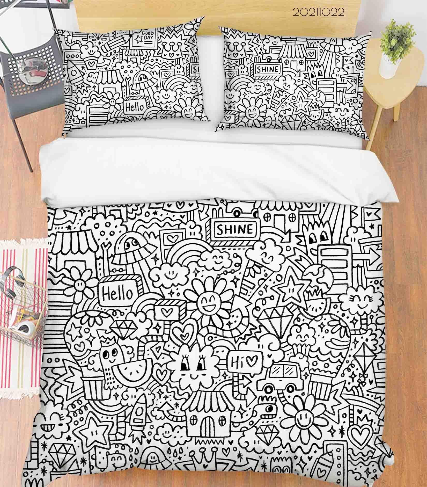 3D Cartoon Illustration Art Doodle Quilt Cover Set Bedding Set Duvet Cover Pillowcases 71- Jess Art Decoration