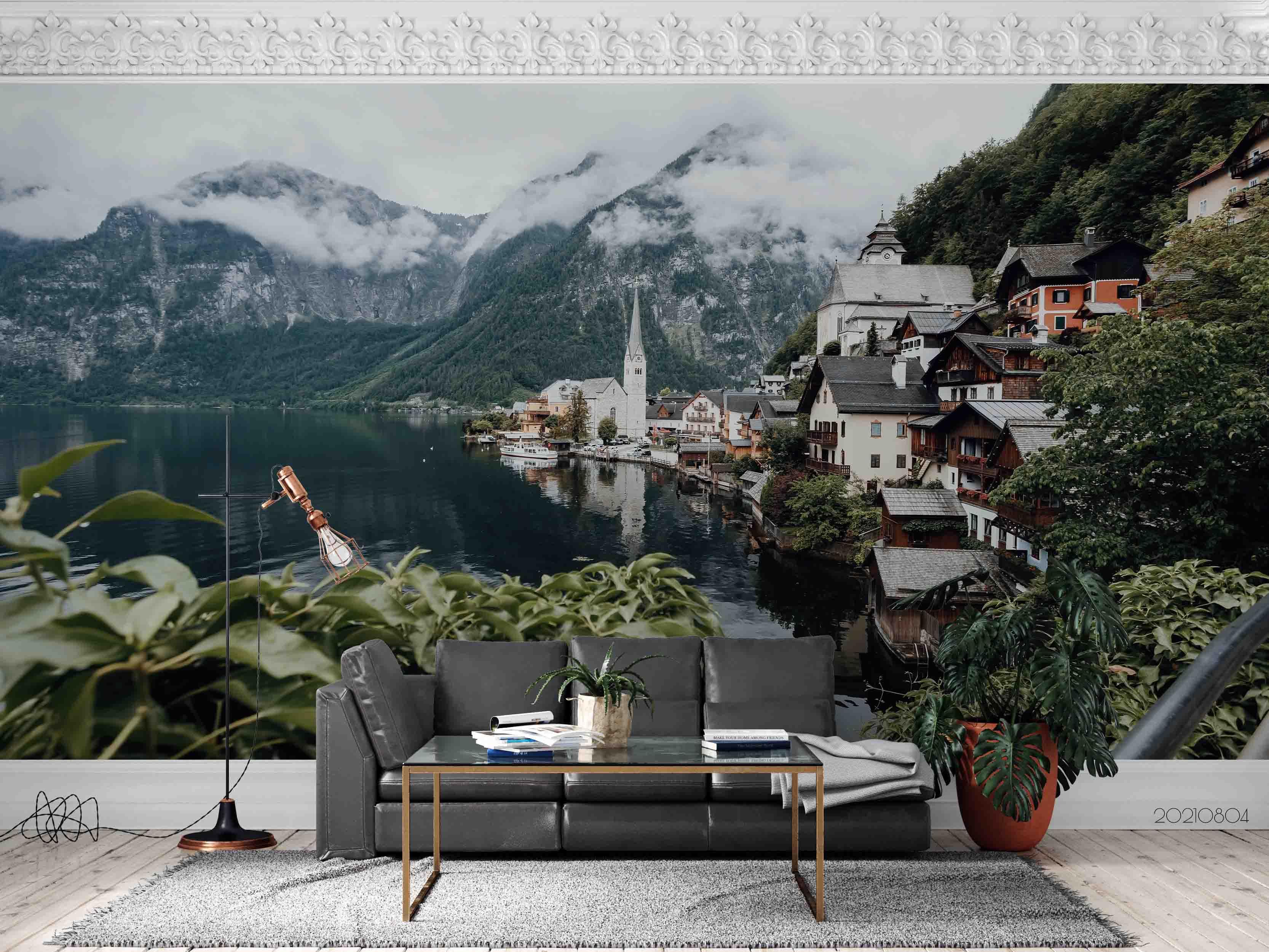 3D Shore Town Landscape Mountain Wall Mural Wallpaper SWW4998- Jess Art Decoration