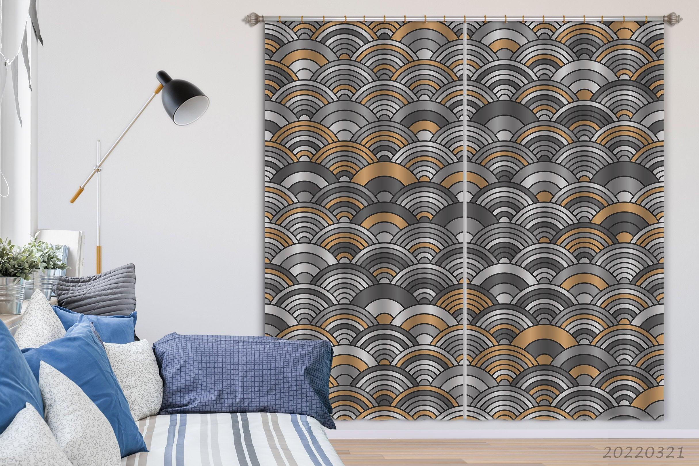 3D Retro Geometric Wave Background Curtains and Drapes GD 3140- Jess Art Decoration