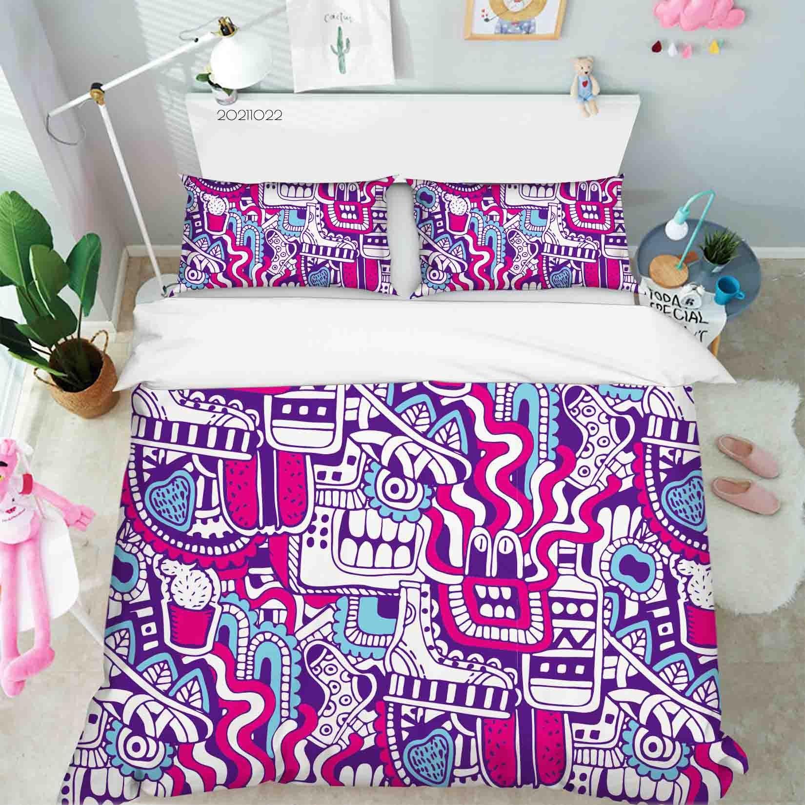 3D Abstract Funny Illustration Doodle Quilt Cover Set Bedding Set Duvet Cover Pillowcases 25- Jess Art Decoration