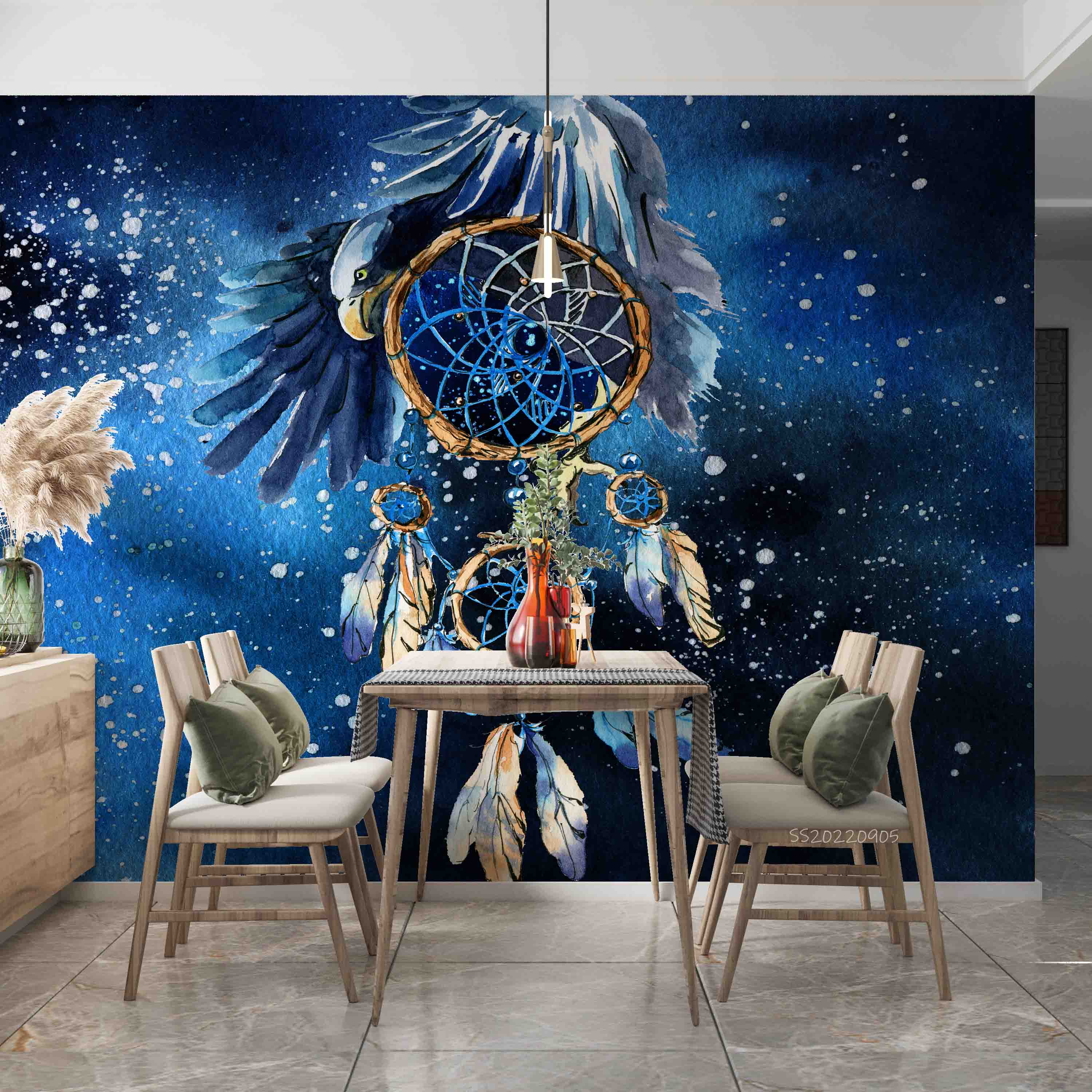 3D Watercolor Dreamcatcher Eagle Blue Wall Mural Wallpaper GD 2578- Jess Art Decoration