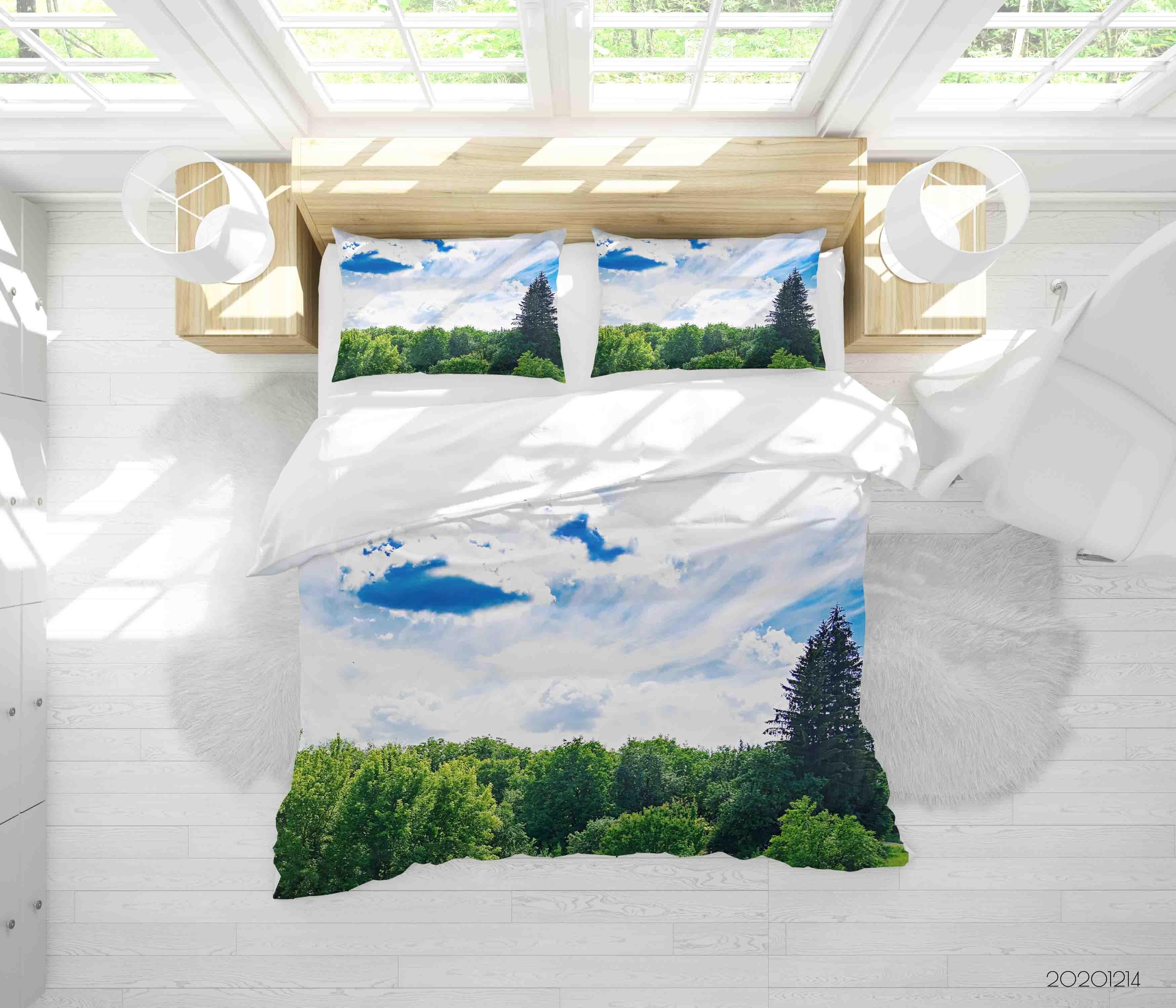 3D Landscape Cloud Sky Green Forest Tree Plant Quilt Cover Set Bedding Set Duvet Cover Pillowcases LXL- Jess Art Decoration