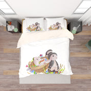 3D White Rabbit Basket Eggs Floral Quilt Cover Set Bedding Set Duvet Cover Pillowcases SF19- Jess Art Decoration