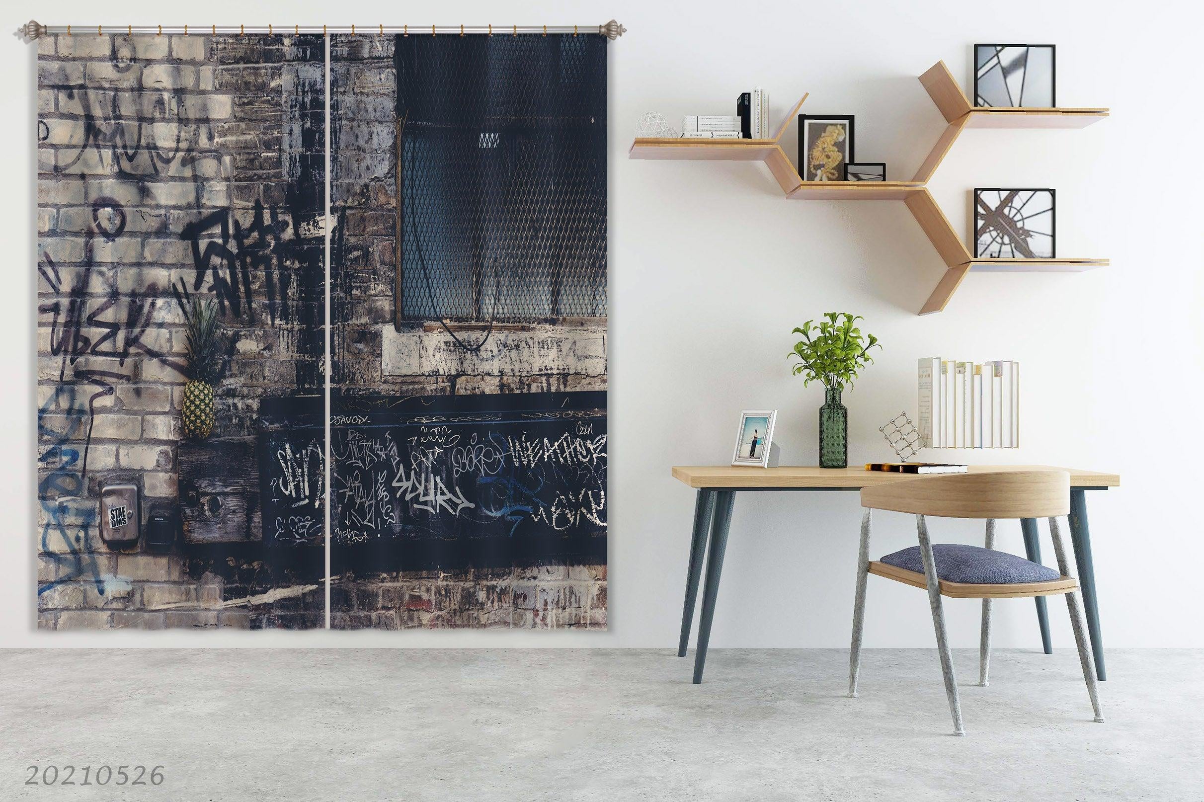 3D Abstract Brick Wall Graffiti Alphabet Curtains and Drapes GD 343- Jess Art Decoration