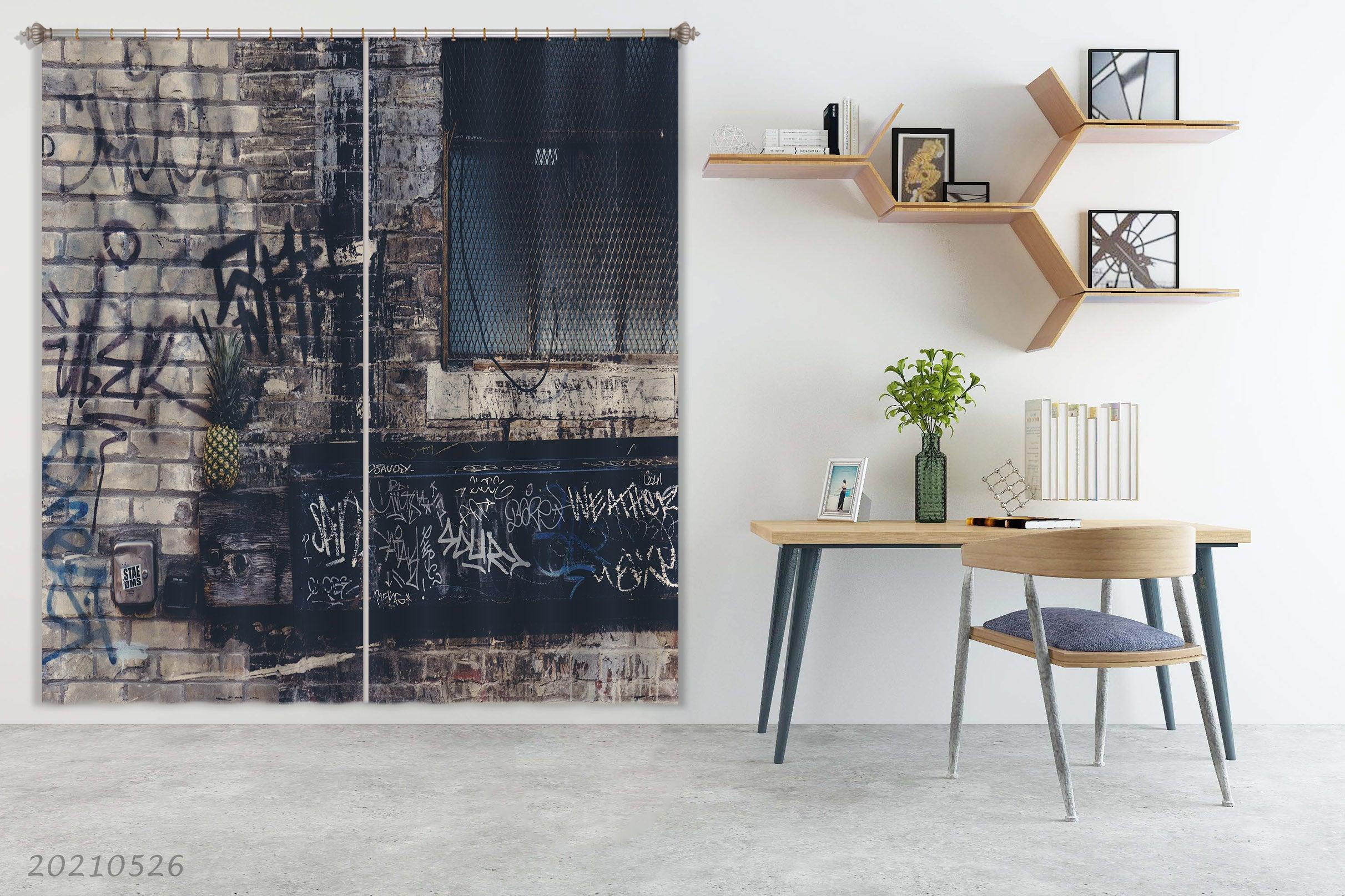 3D Abstract Brick Wall Graffiti Alphabet Curtains and Drapes GD 343- Jess Art Decoration