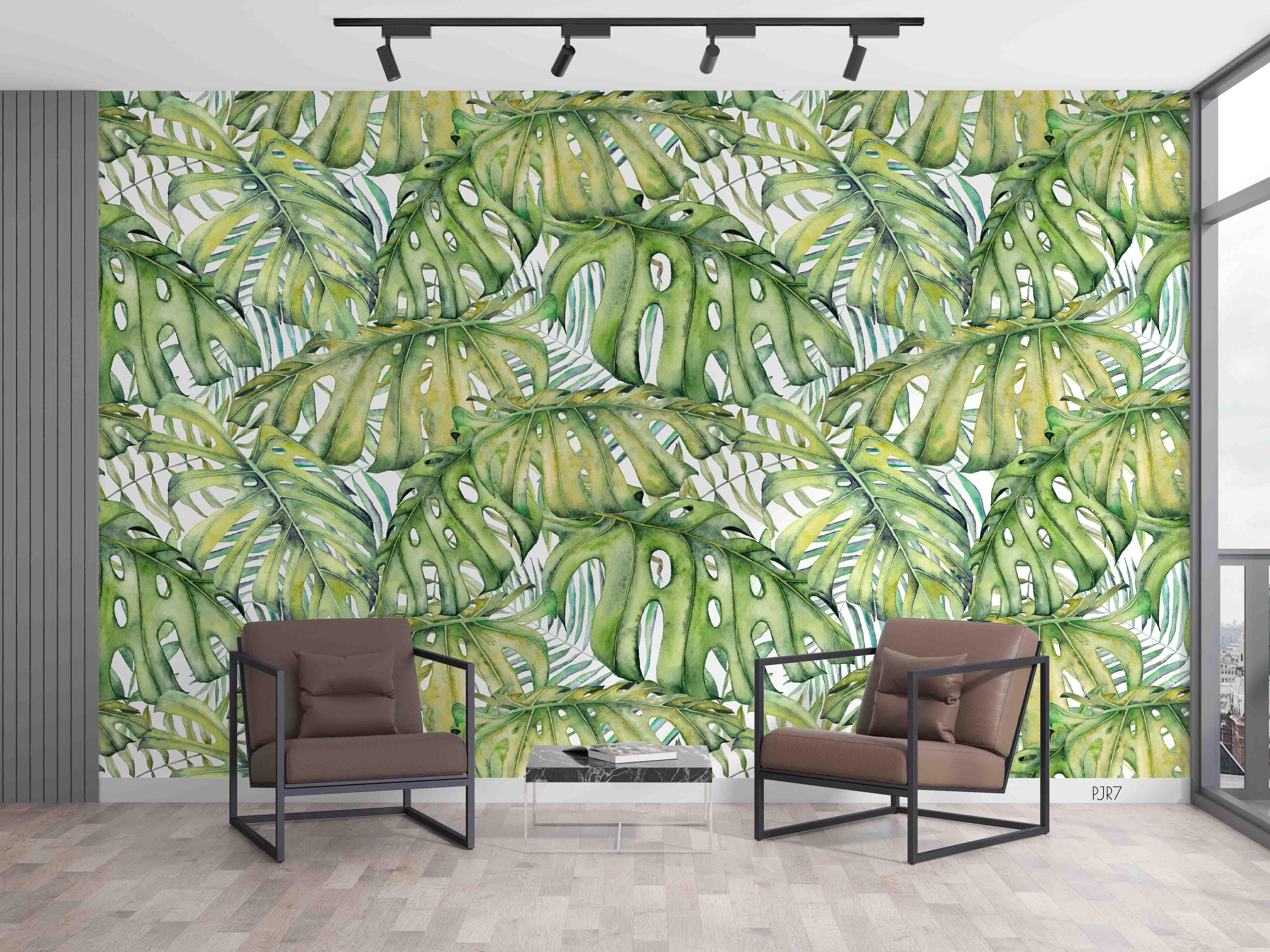 3D Green Leaf Pattern fresh leafy botanical pattern wall mural wallpaper for living room - view 3