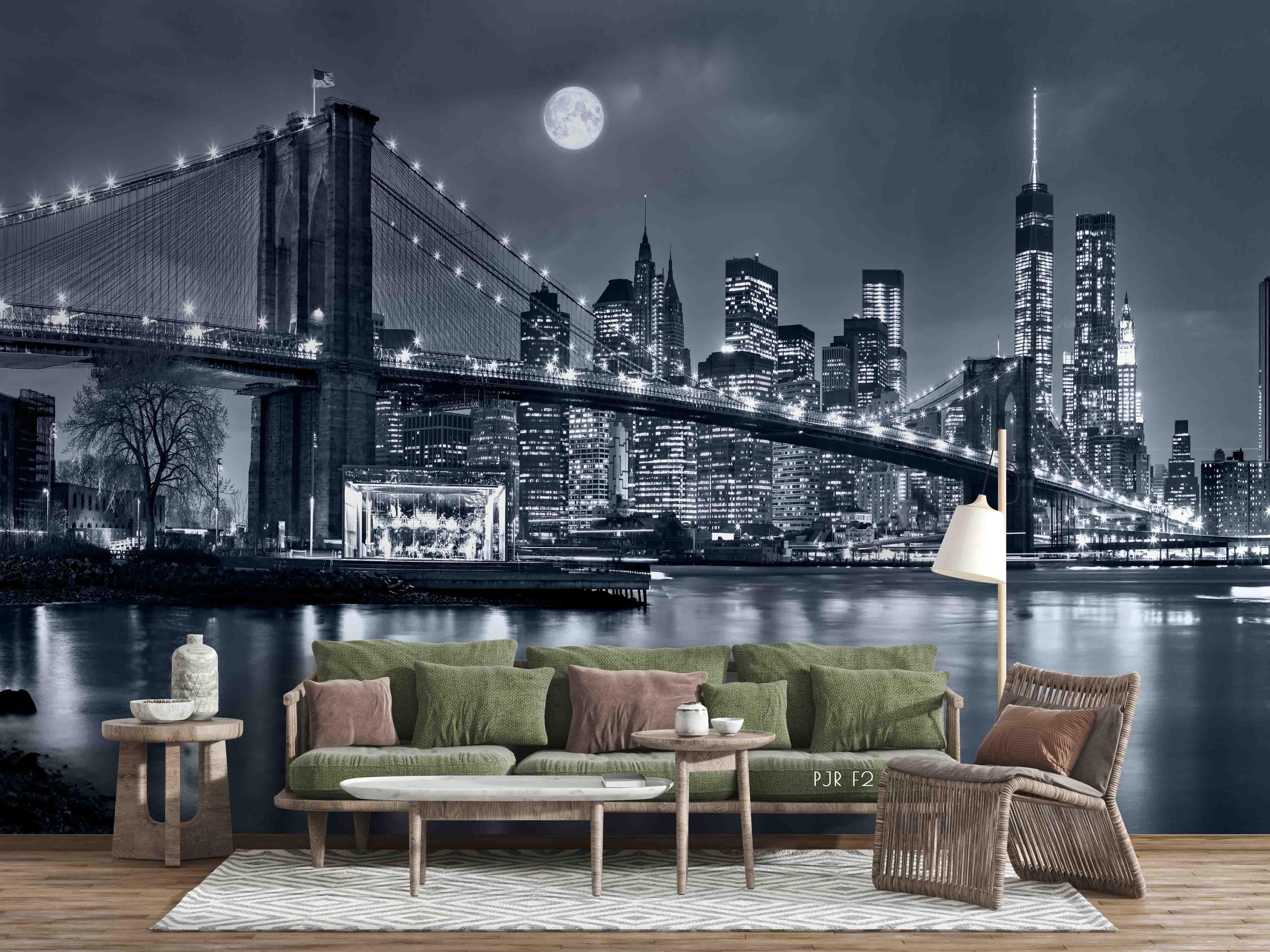 3D Morden City Bridge Moon Wall Mural Wallpaper WJ 2107- Jess Art Decoration
