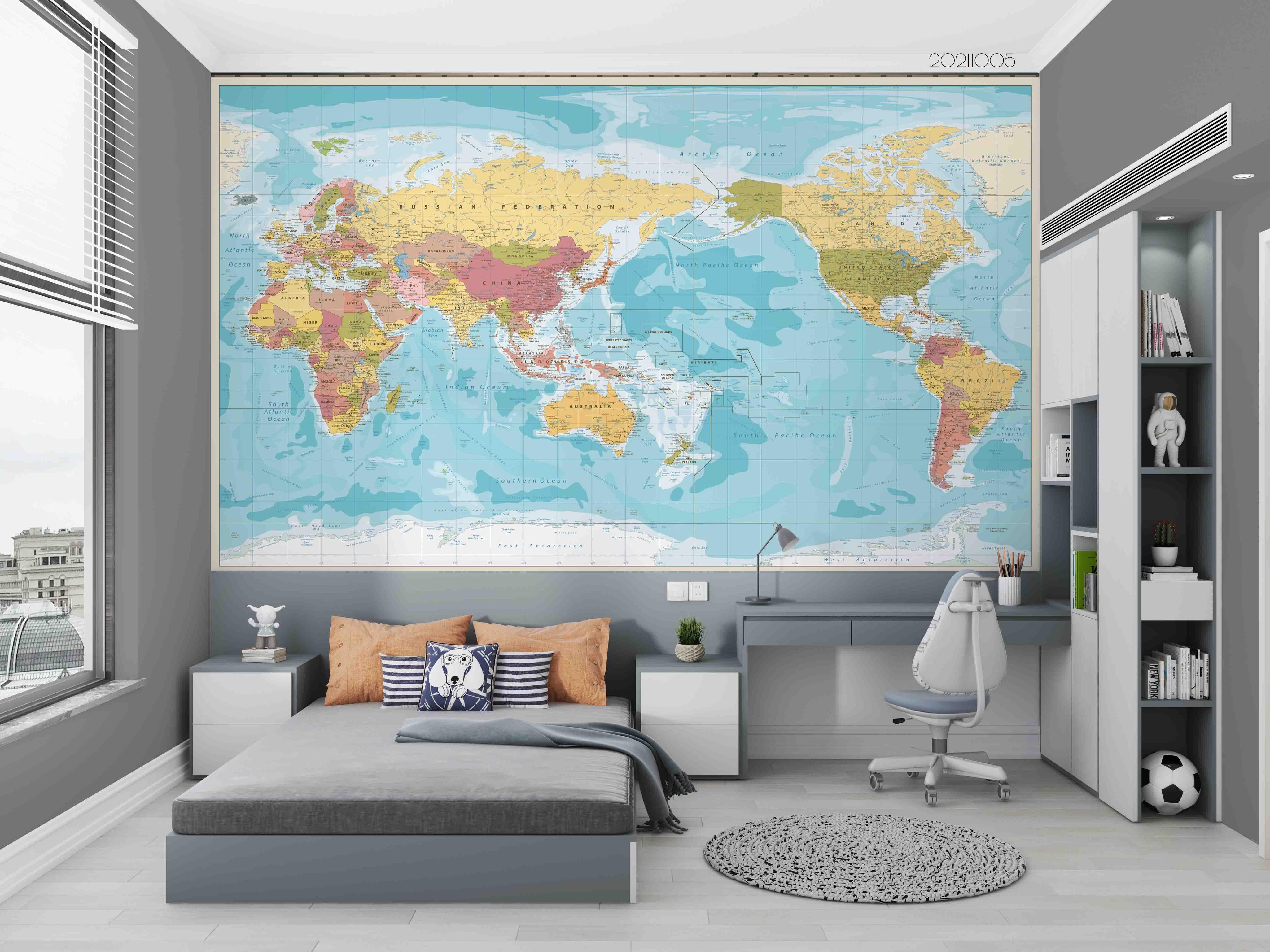 3D World Map Wall Mural Wallpaper LQH 602- Jess Art Decoration