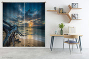 3D Beach Dead Trees Sea Sun Dark Clouds Scenery Curtains and Drapes GD 738- Jess Art Decoration