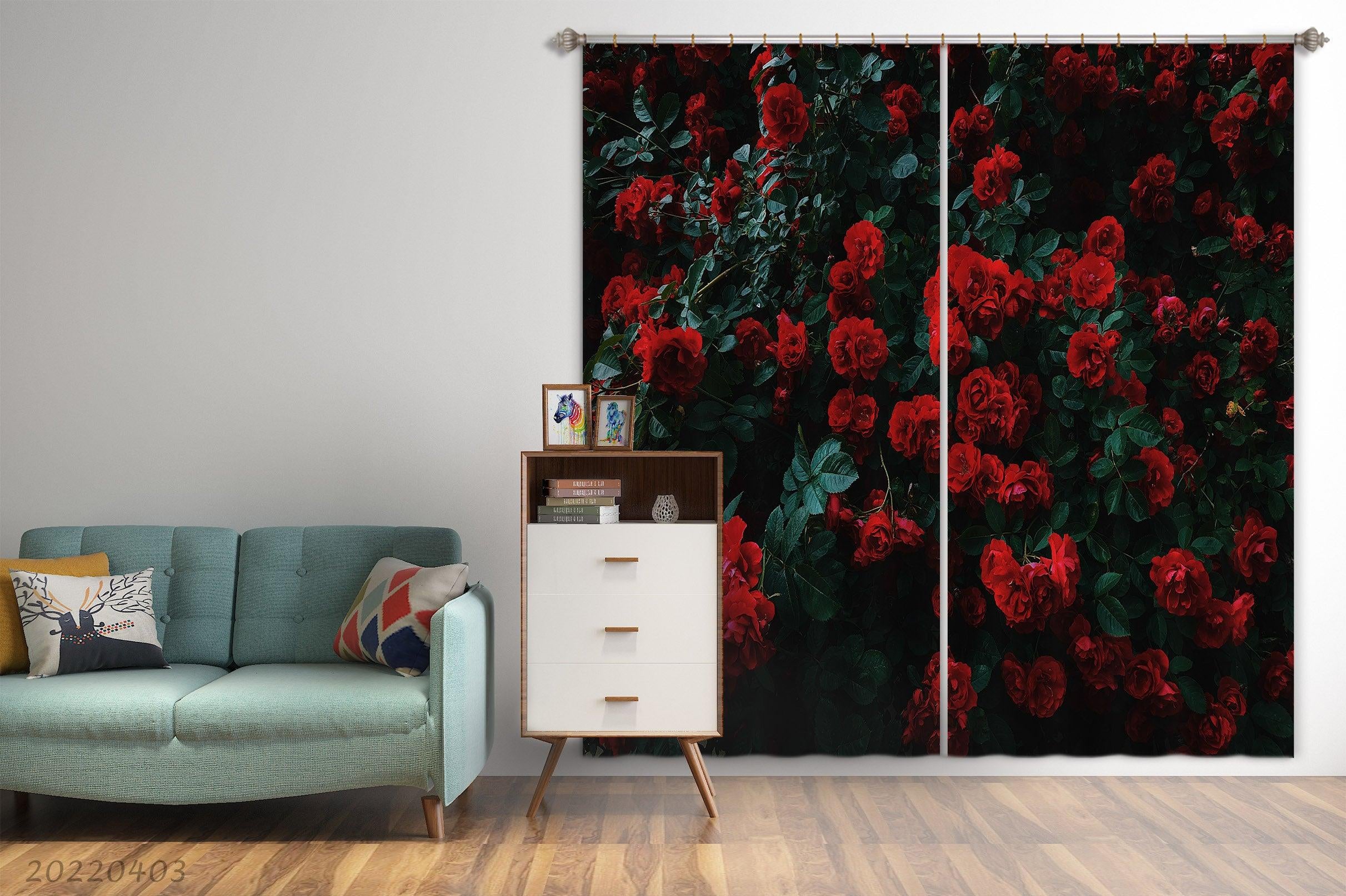 3D Pastoral Red Rose Scenery Curtains and Drapes GD 3246- Jess Art Decoration