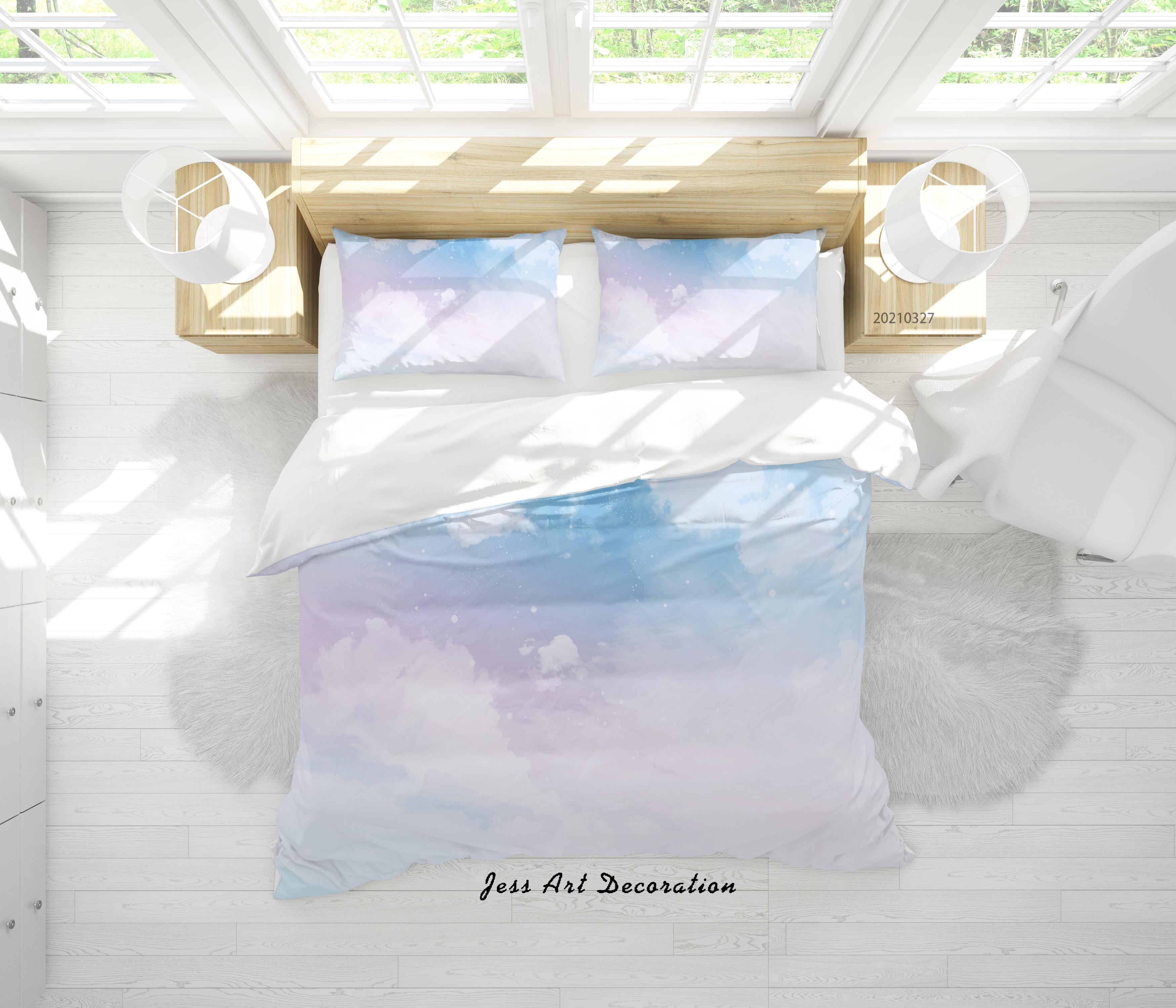 3D Watercolor Sky Cloud Quilt Cover Set Bedding Set Duvet Cover Pillowcases 55- Jess Art Decoration