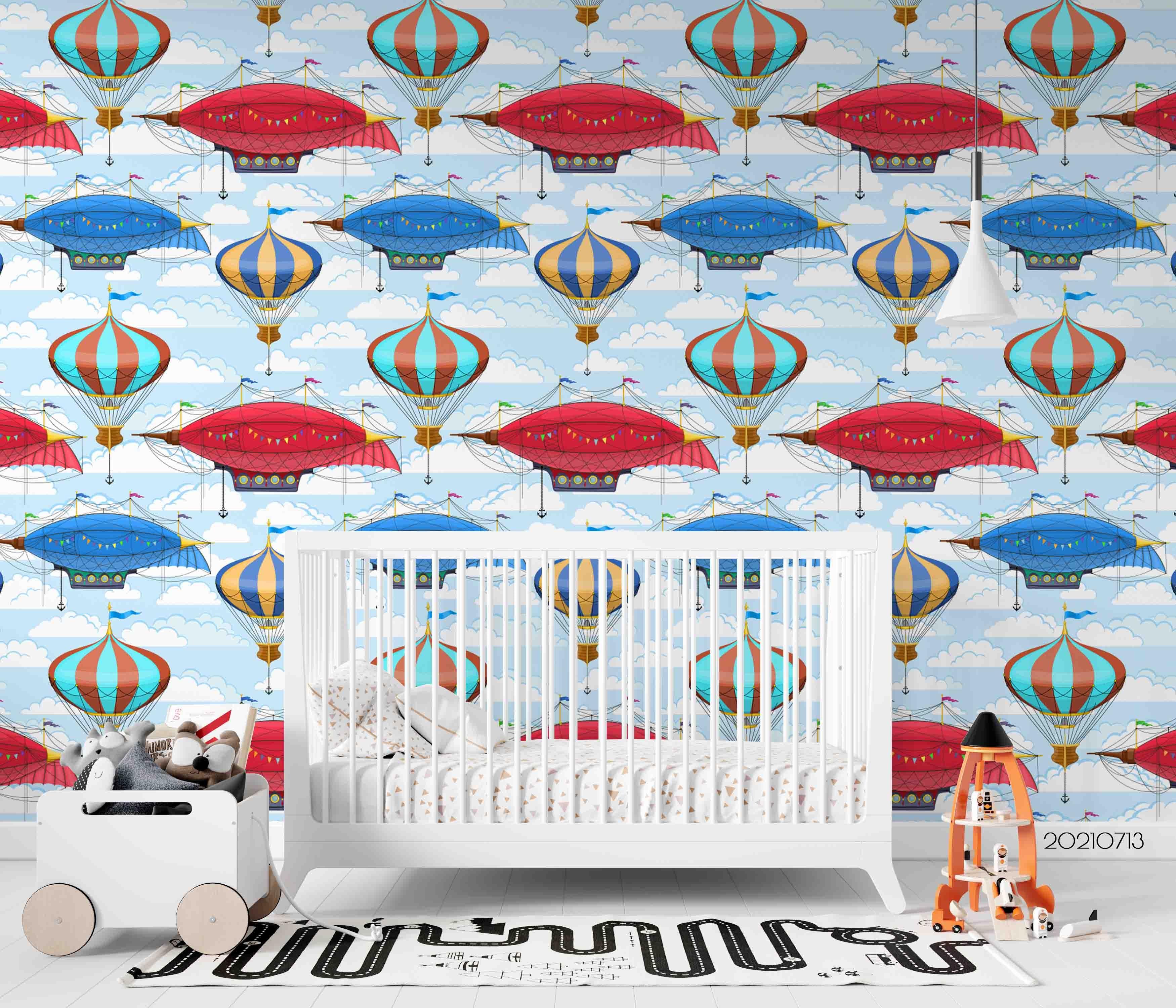 3D Hand Drawn Hot Air Balloon Spaceship Wall Mural Wallpaper LQH 136- Jess Art Decoration