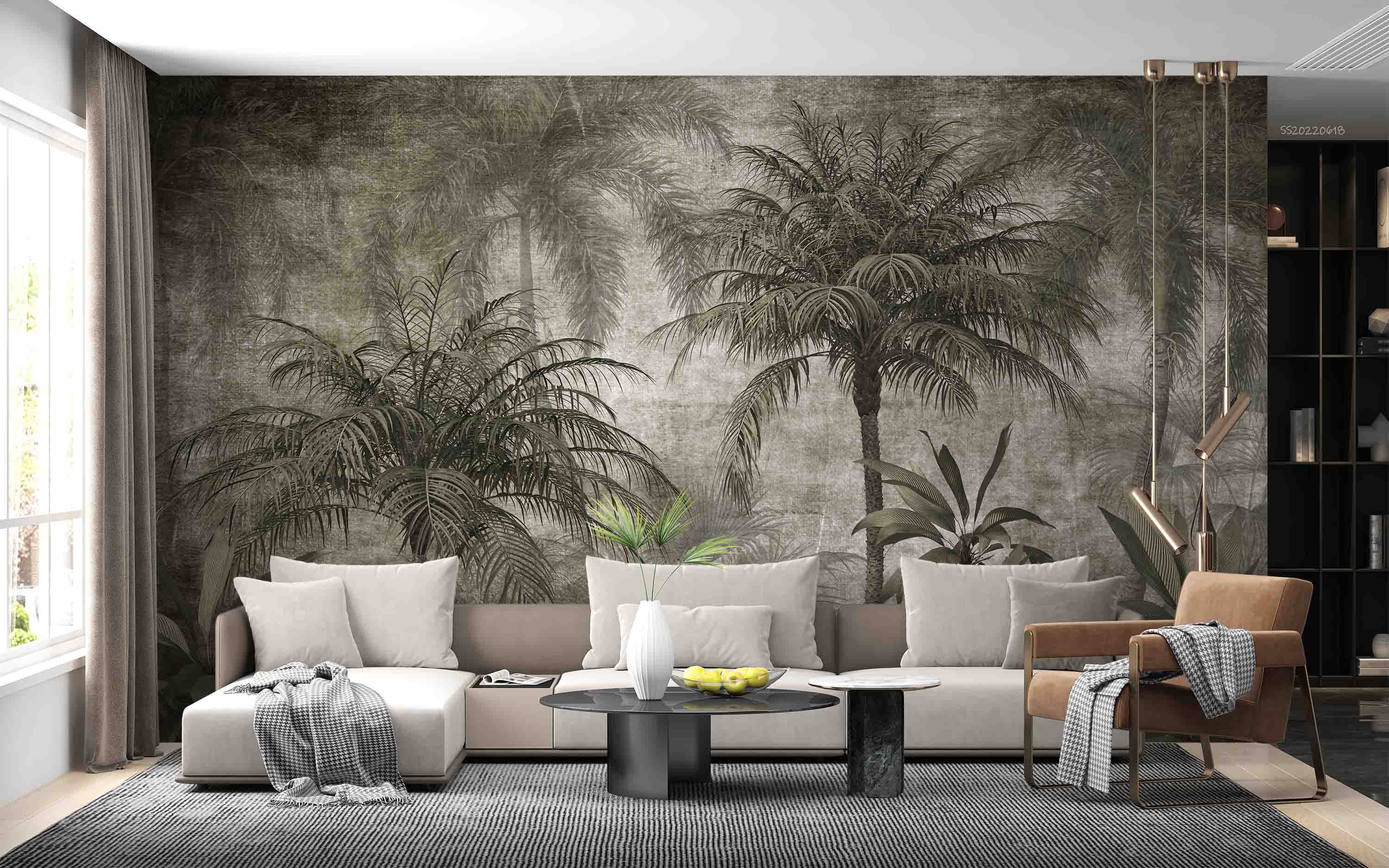 3D Vintage Tropical Palm Tree Leaves Scenery Wall Mural Wallpaper GD 773- Jess Art Decoration