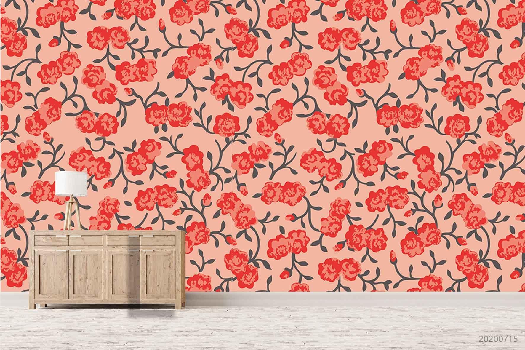 3D Red Floral Wall Mural Wallpaper SF51- Jess Art Decoration