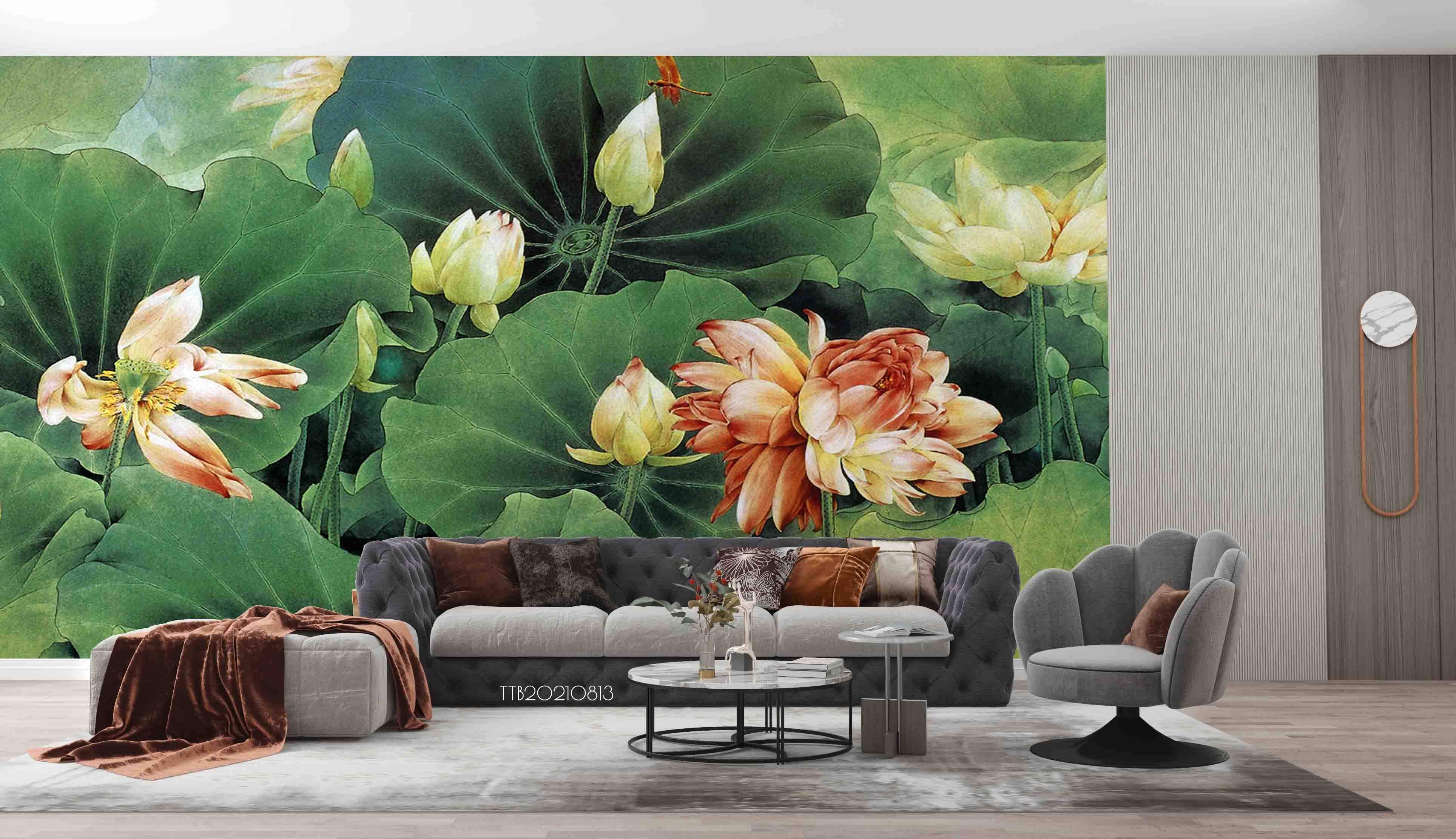 3D Hand-painted Floral Lotus Pond Wall Mural Wallpaper 5086- Jess Art Decoration