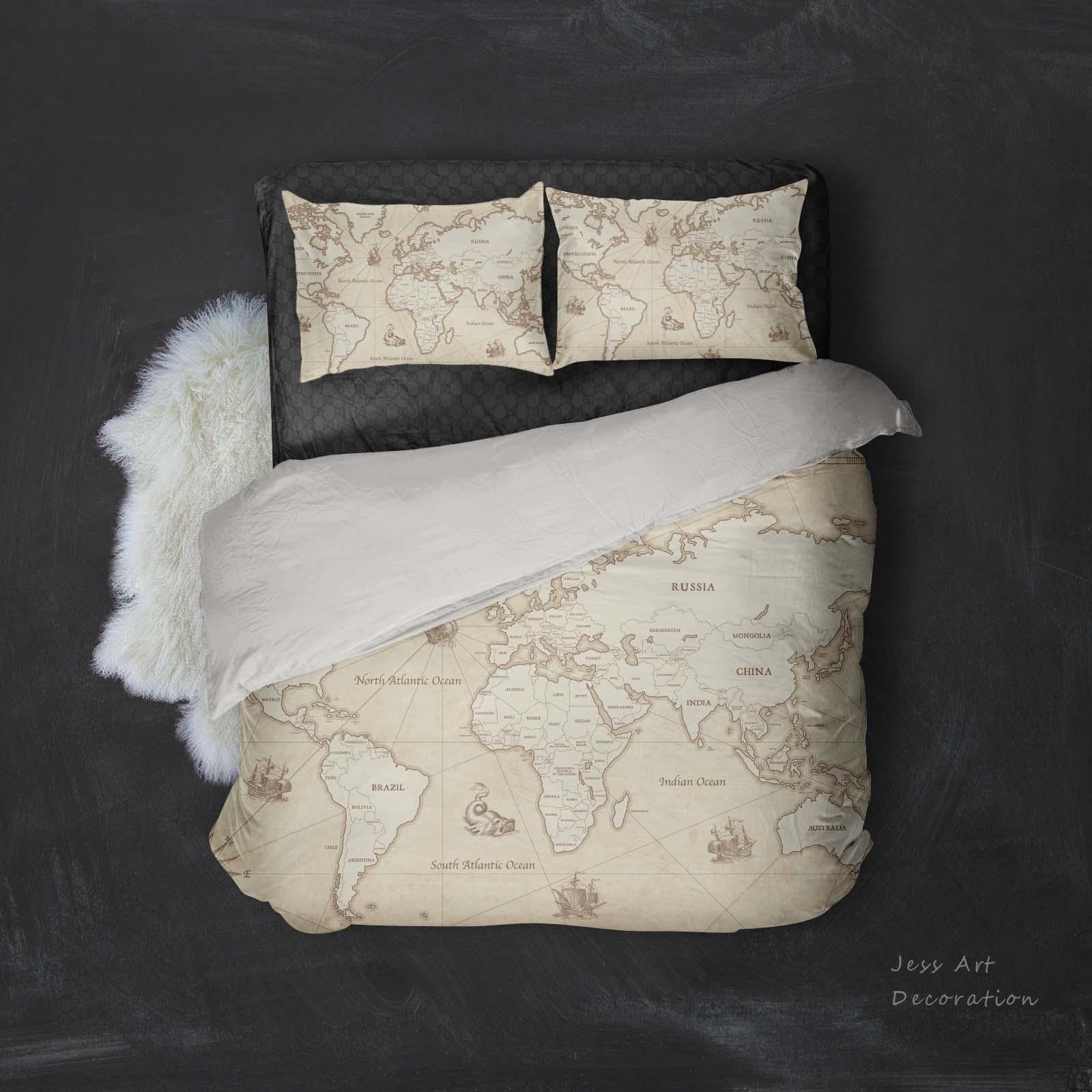 3D Yellow World Map Quilt Cover Set Bedding Set Pillowcases 57- Jess Art Decoration