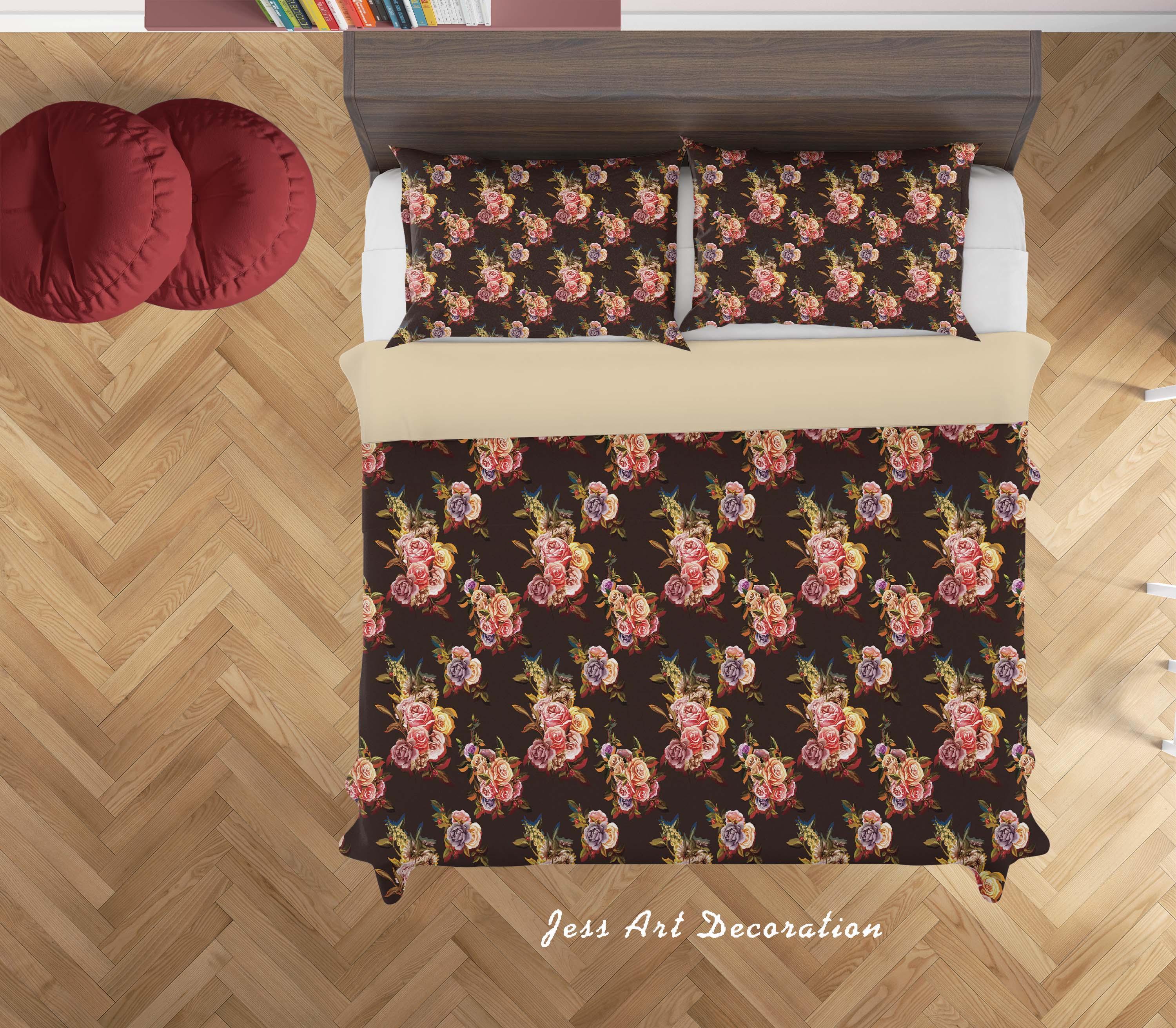 3D Black Red Flowers Quilt Cover Set Bedding Set Duvet Cover Pillowcases SF09- Jess Art Decoration
