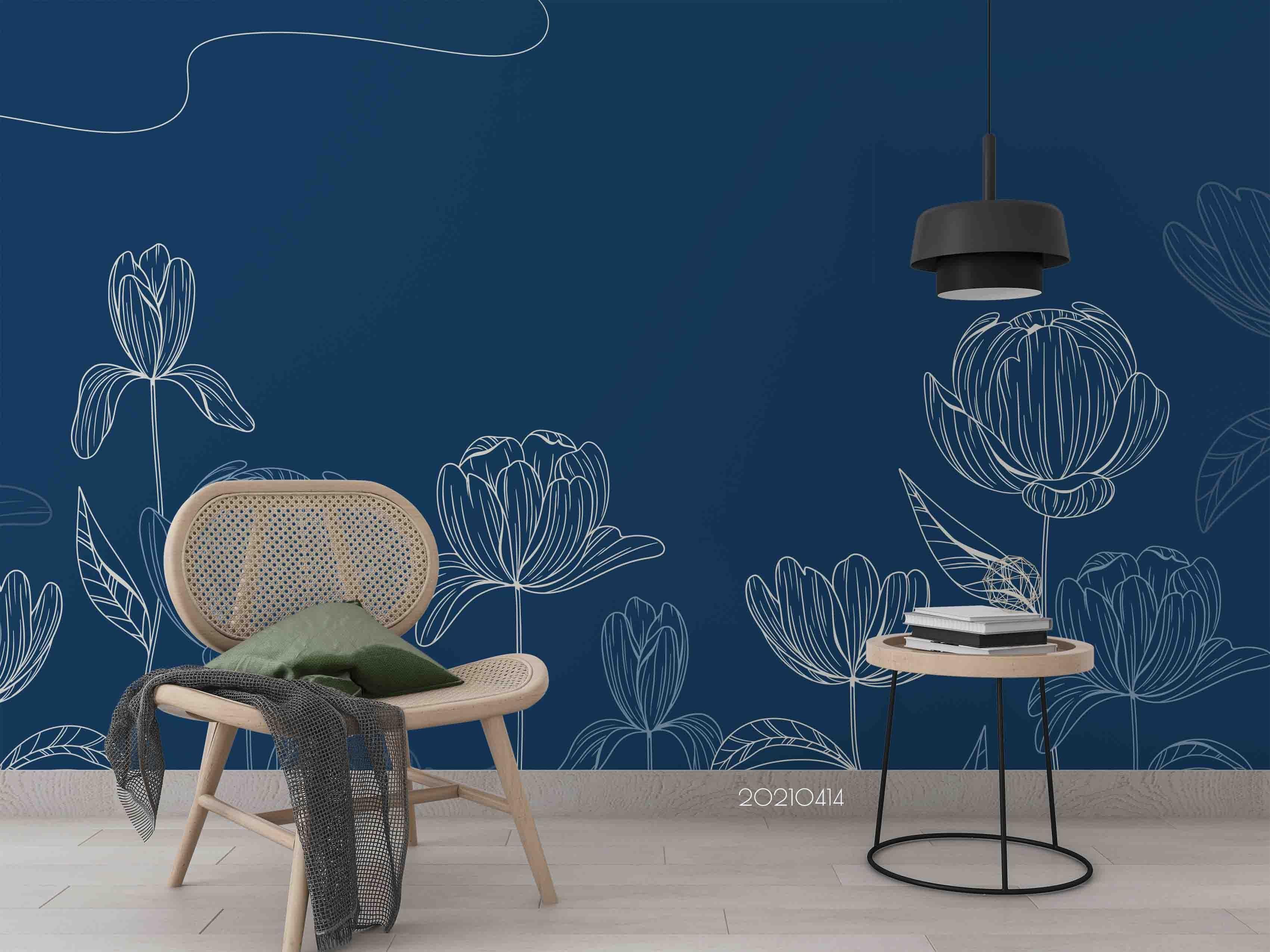 3D Hand Drawn Blue Floral Wall Mural Wallpaper LQH 229- Jess Art Decoration