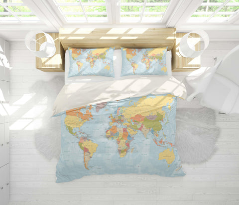 3D World Map Quilt Cover Set Bedding Set Pillowcases 40- Jess Art Decoration