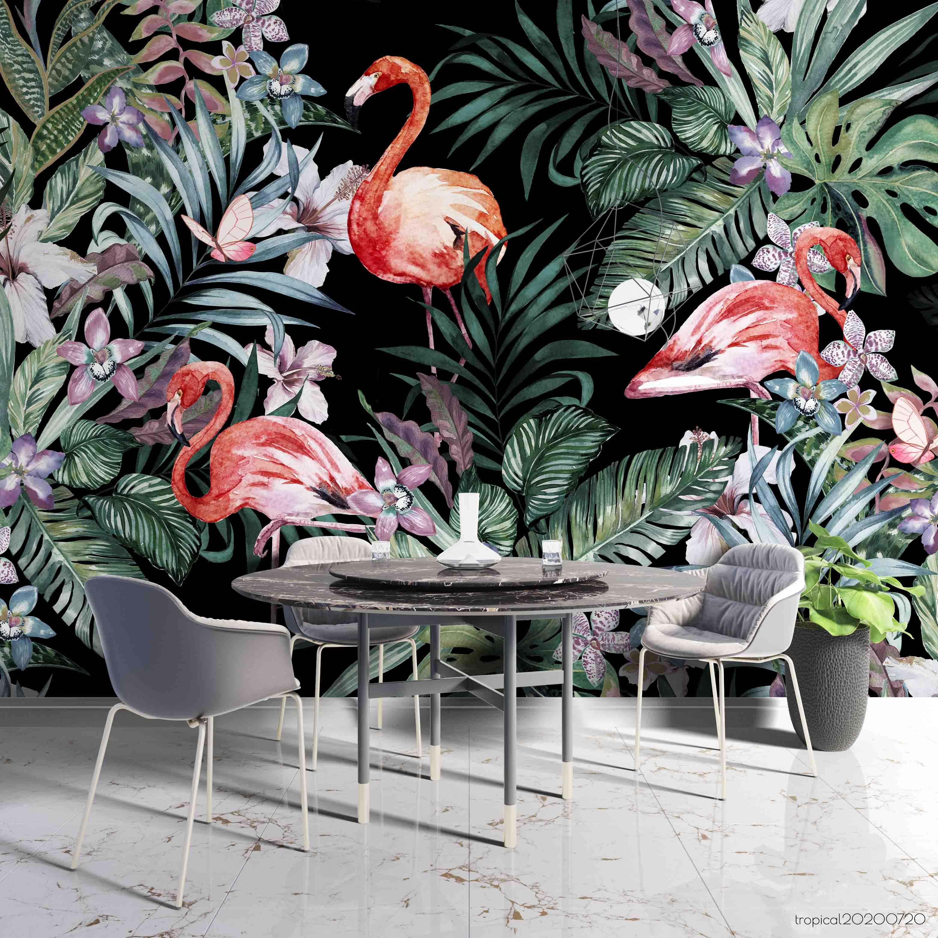 3D Flamingo Flowers Wall Mural Wallpaper SF29- Jess Art Decoration