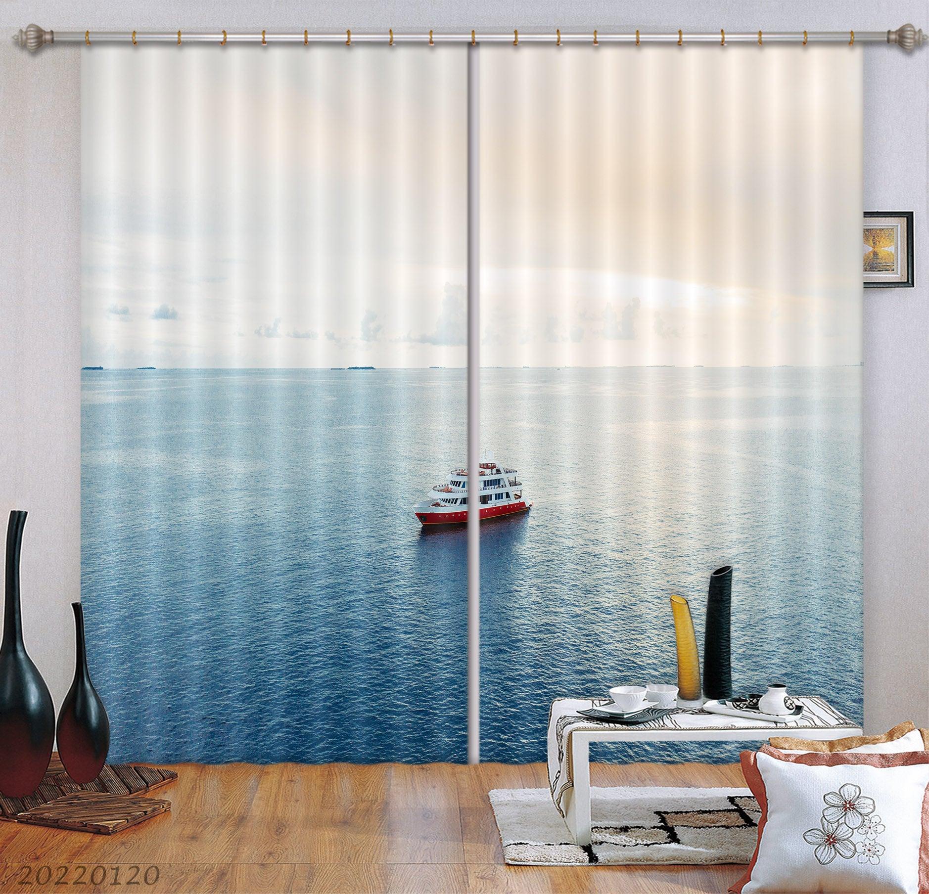 3D Ocean Ship Golden Sunbeam Curtains and Drapes GD 1752- Jess Art Decoration