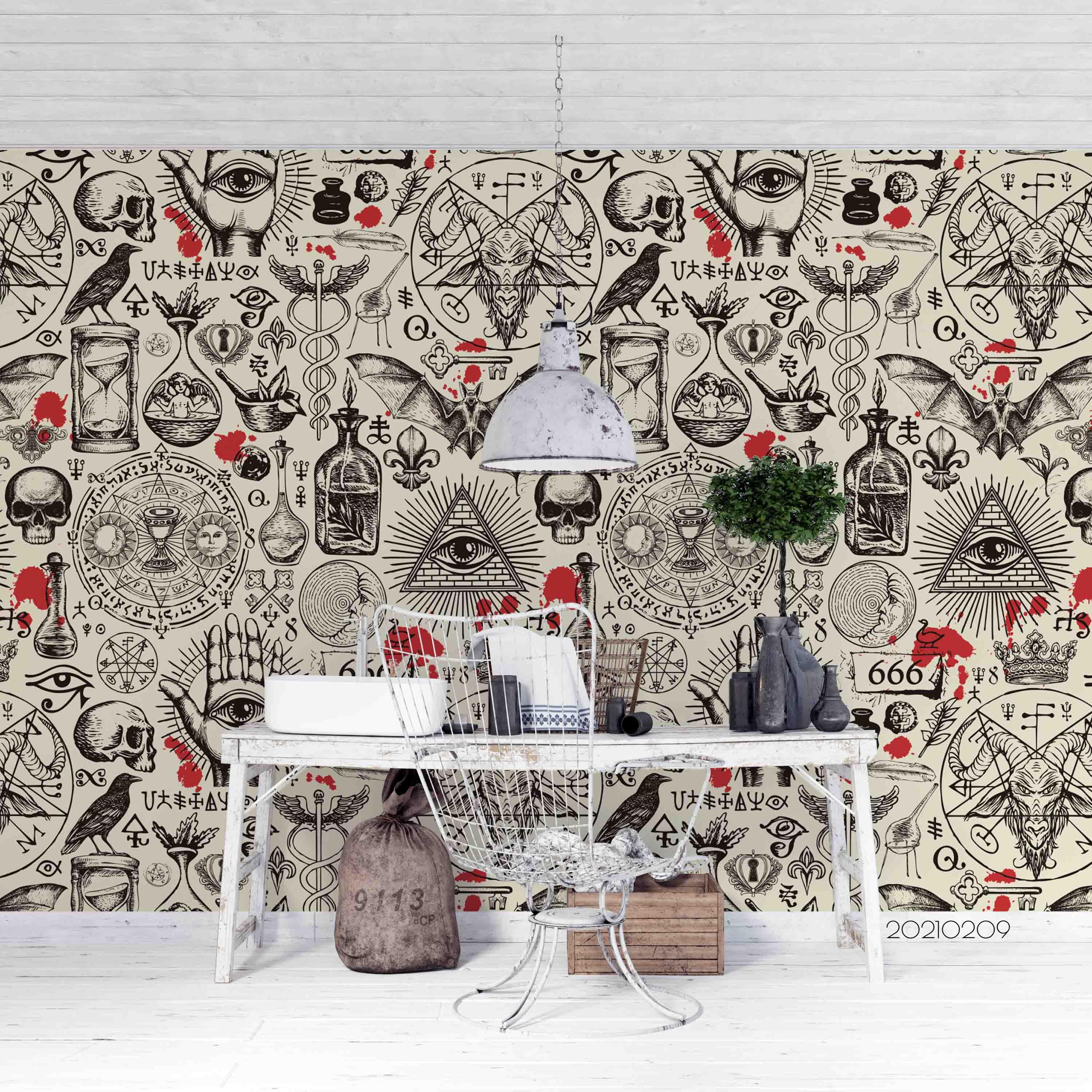 3D Retro Eye Hand Skeleton Totem Wall Mural Wallpaper LQH 176- Jess Art Decoration