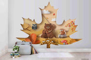 3D Animal Bear Maple Leaf Wall Mural Wallpaper LQH 286- Jess Art Decoration