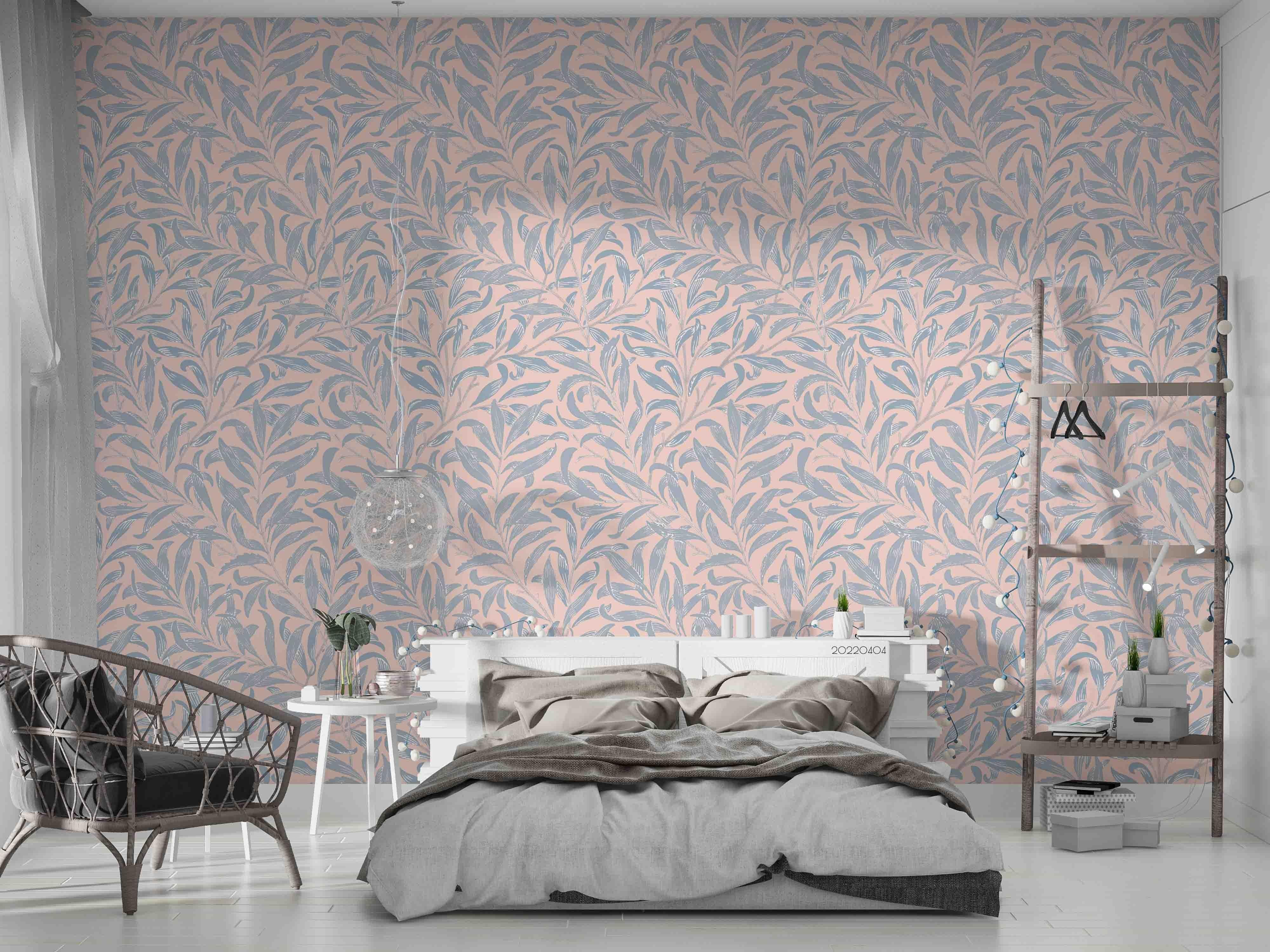 3D Vintage Leaves Pink Background Wall Mural Wallpaper GD 3959- Jess Art Decoration