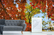 3D Red Maple Golden Leaf Wall Wall Mural Wallpaper SWW4377- Jess Art Decoration