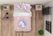 3D Pink Unicorn Floral Quilt Cover Set Bedding Set Duvet Cover Pillowcases SF278- Jess Art Decoration