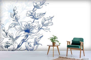 3D Hand Drawn Blue Floral Wall Mural Wallpaper LQH 116- Jess Art Decoration