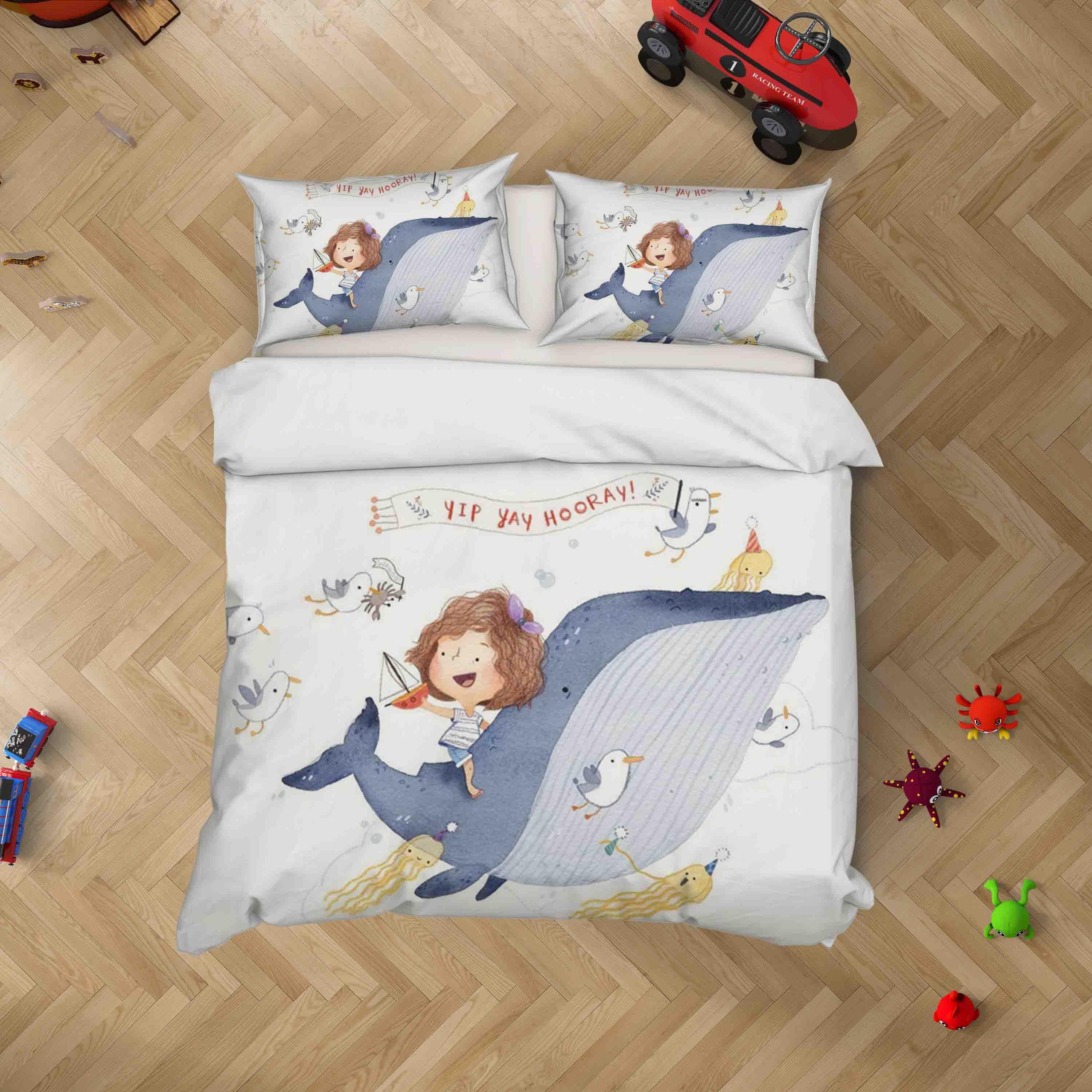 3D Cartoon Shark Girl Sailboat Jellyfish Quilt Cover Set Bedding Set Duvet Cover Pillowcases SF054- Jess Art Decoration