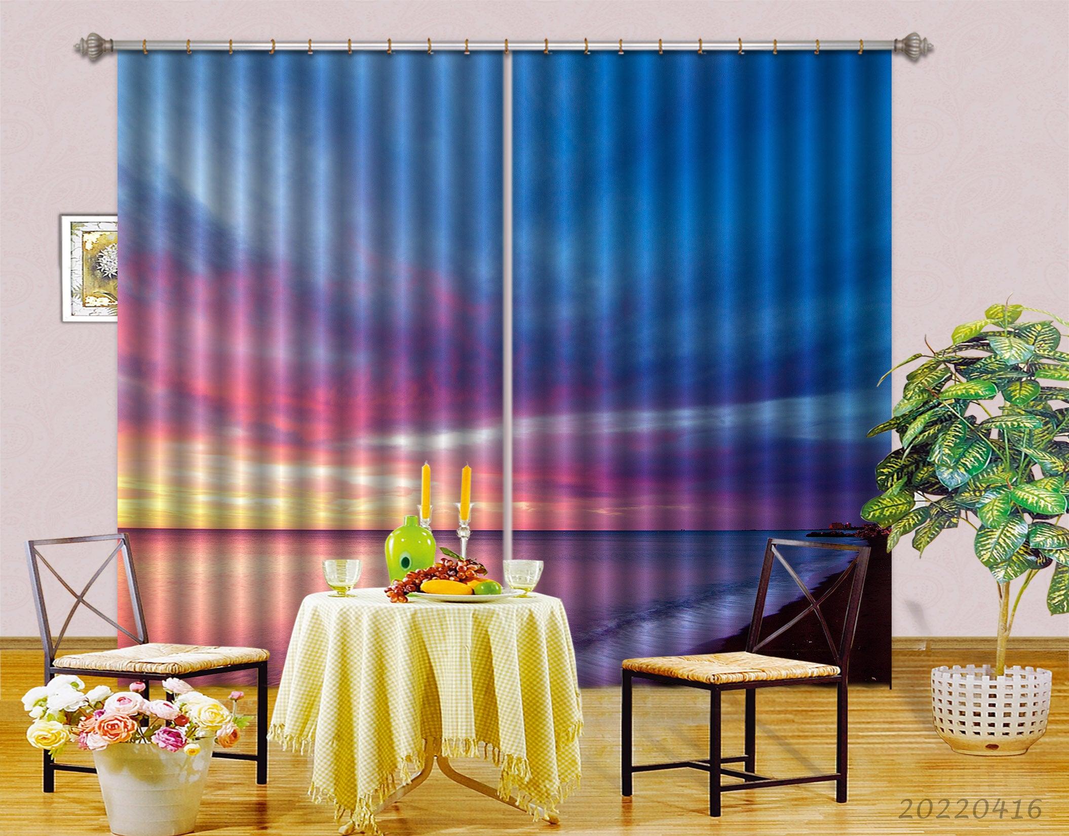 3D Landscape Ocean Beach Colorful Sky Cloudy Curtains and Drapes GD 4388- Jess Art Decoration