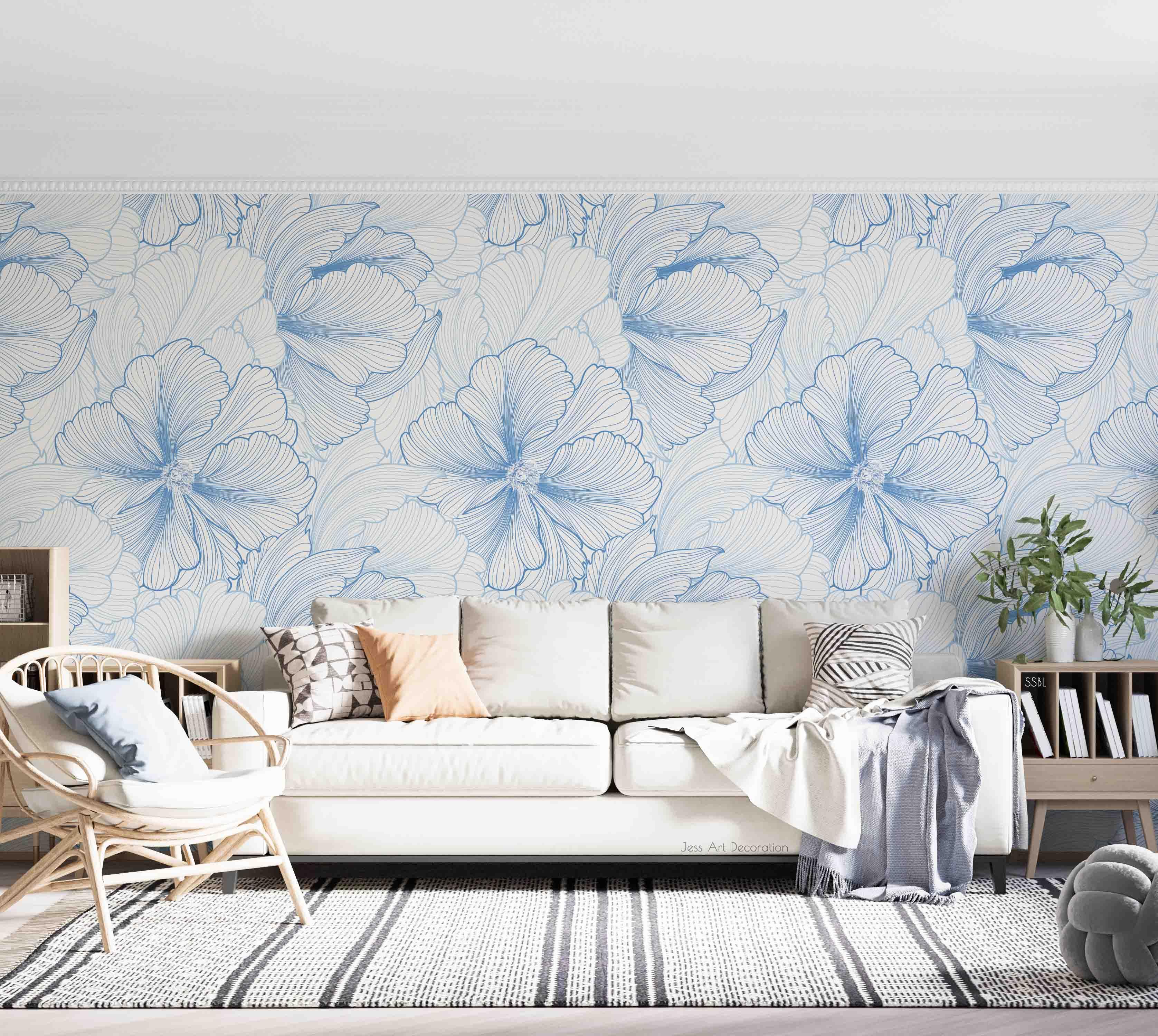 3D Vintage Blue Flower Watercolor Pattern Wall Mural Wallpaper GD 3634- Jess Art Decoration