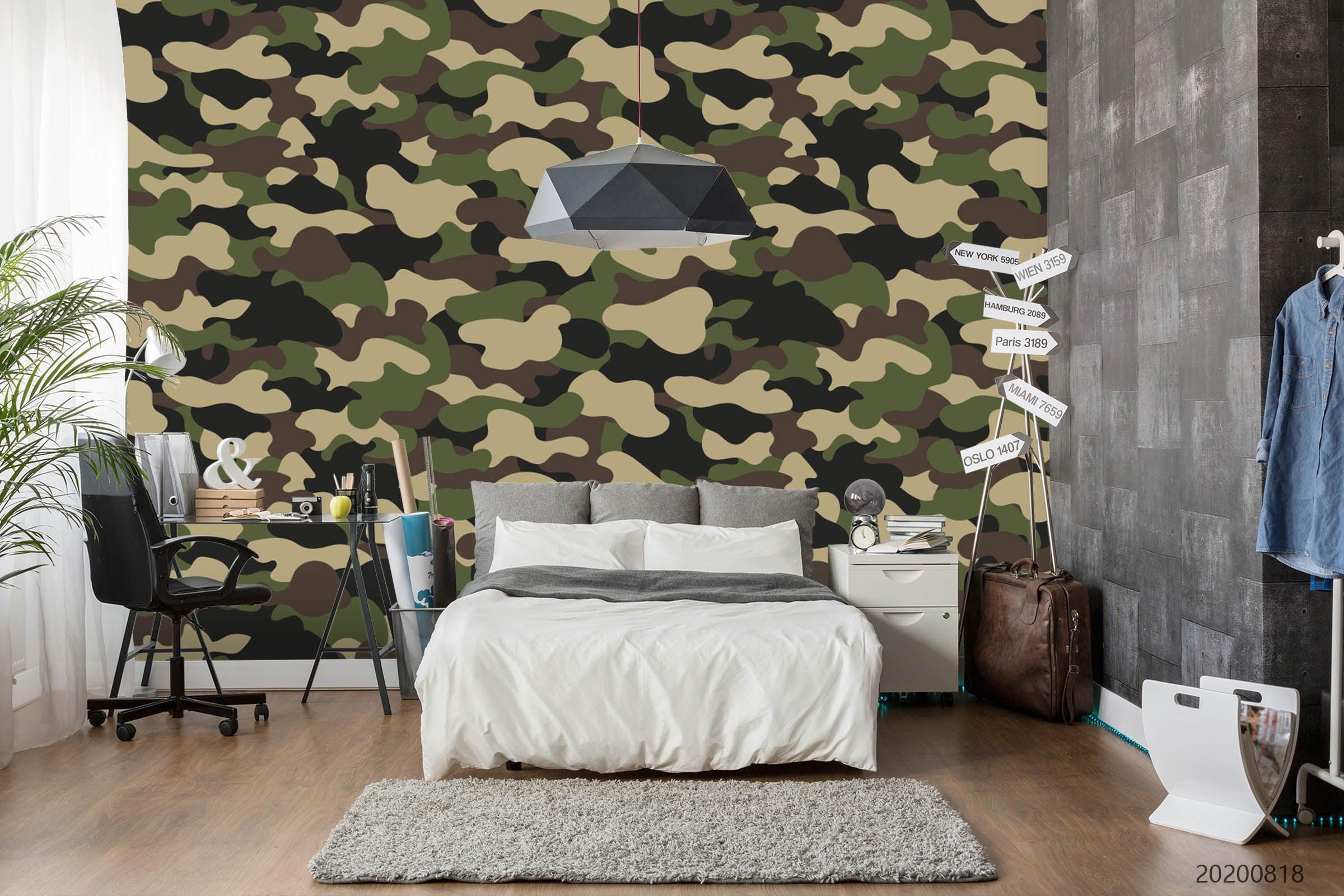 3D Vintage Camouflage Pattern Wall Mural Wallpaper LXL 1149- Jess Art Decoration