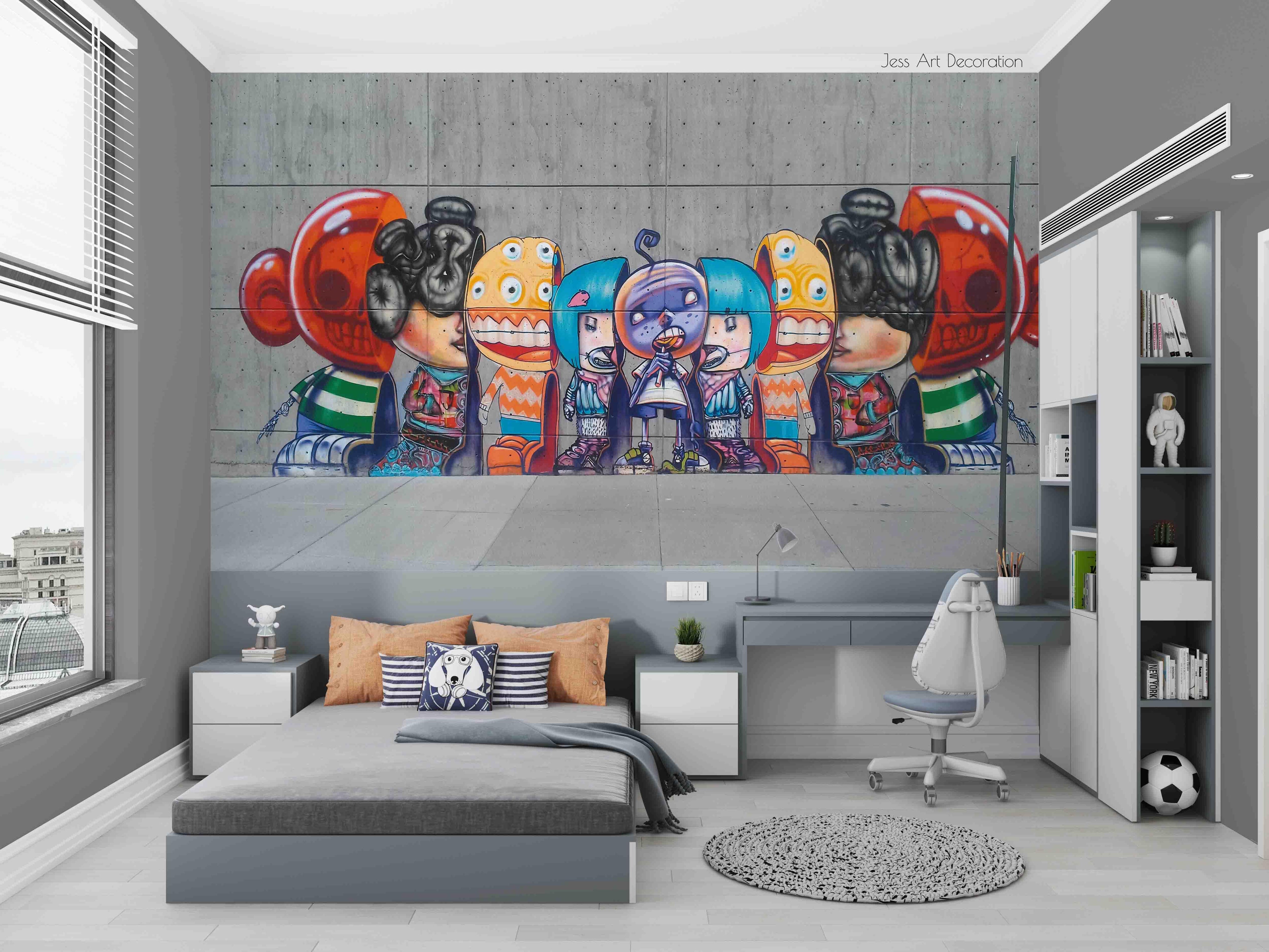 3D Colourful Monster Street Art colourful monster street art mural wall mural wallpaper for teen room - view 3