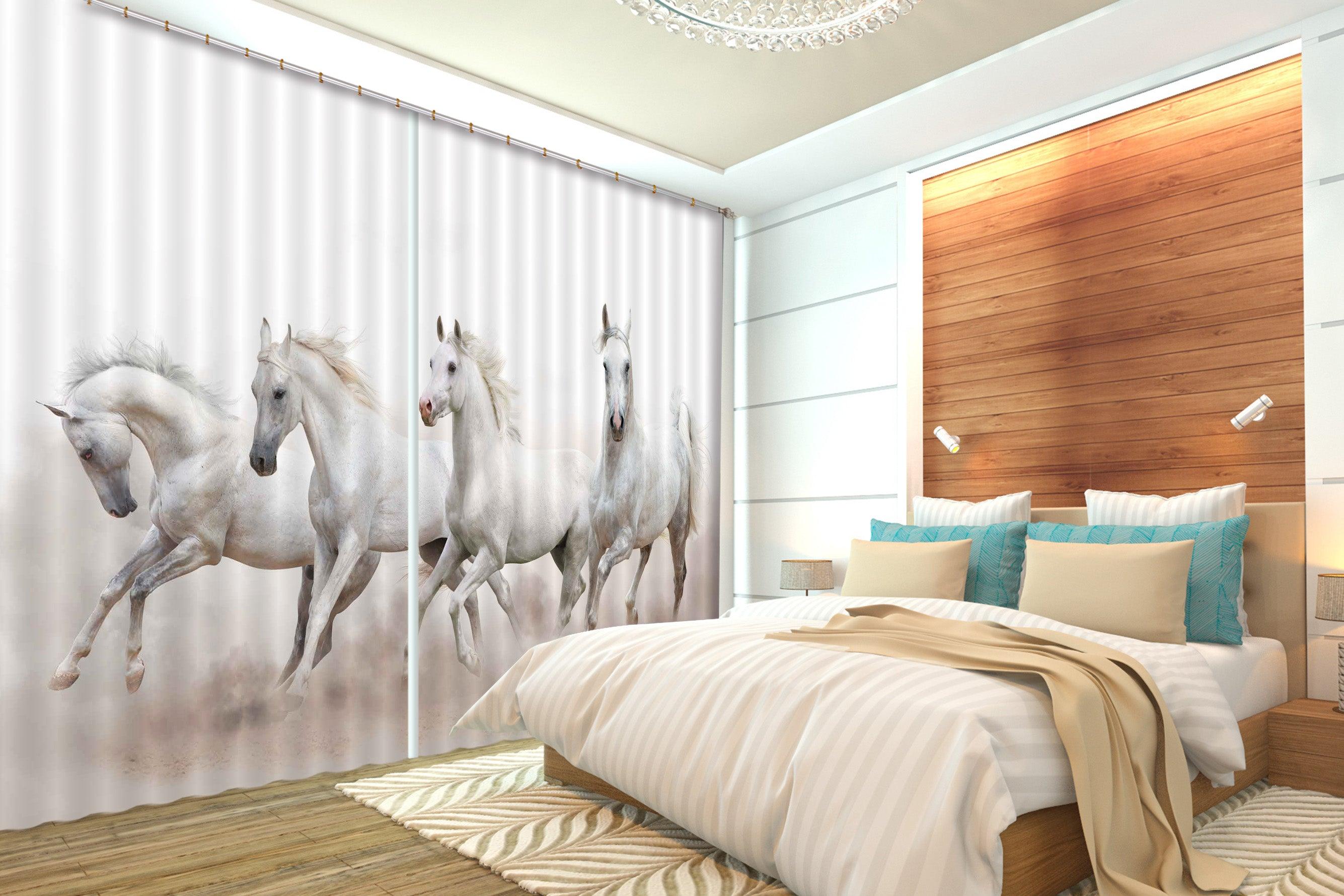 3D Pale Horses Curtains and Drapes LQH A384- Jess Art Decoration