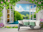 3D Window Landscape Lake Mountain Forest Wall Mural Wallpaper GD 1781- Jess Art Decoration