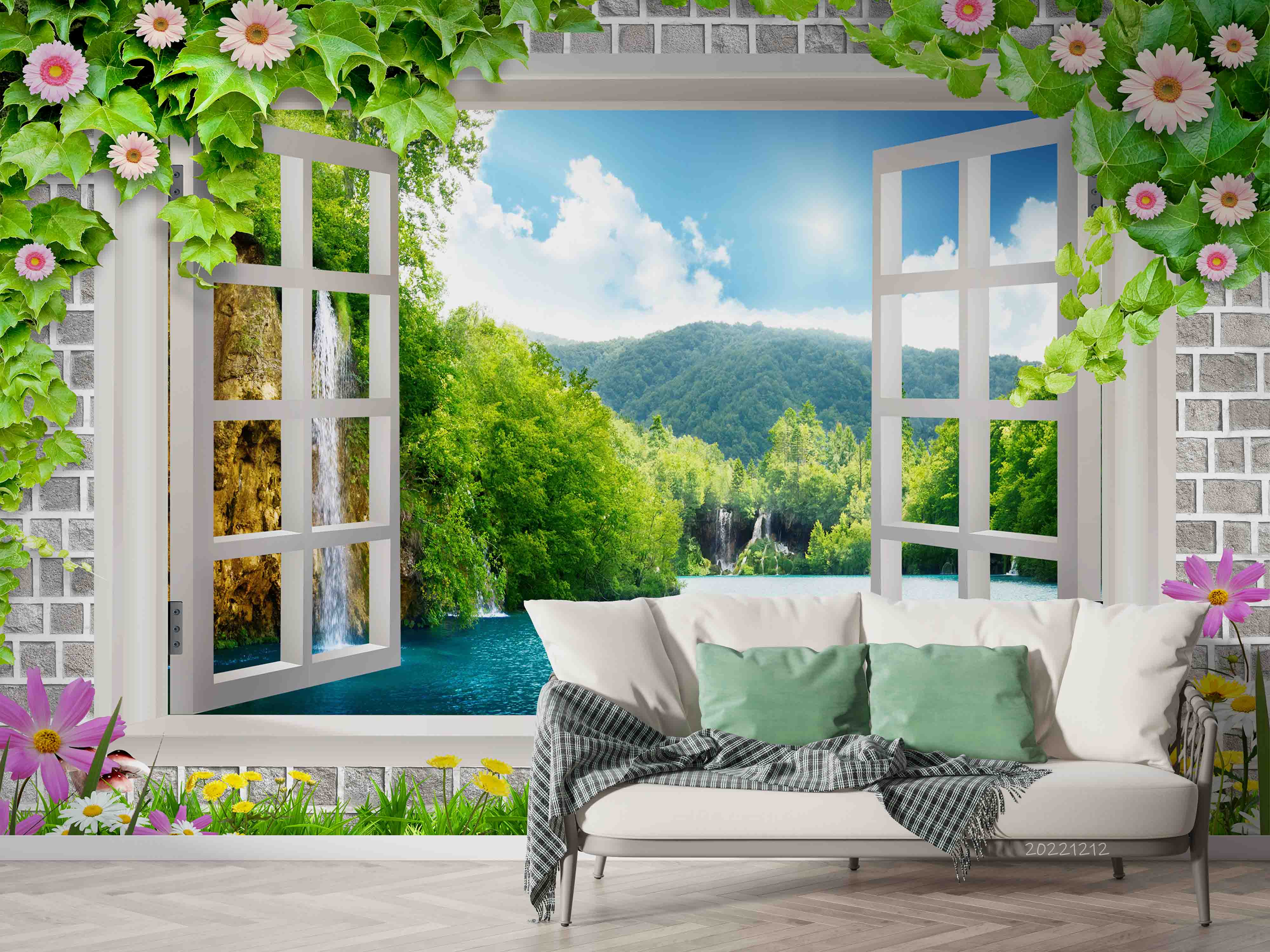 3D Window Landscape Lake Mountain Forest Wall Mural Wallpaper GD 1781- Jess Art Decoration