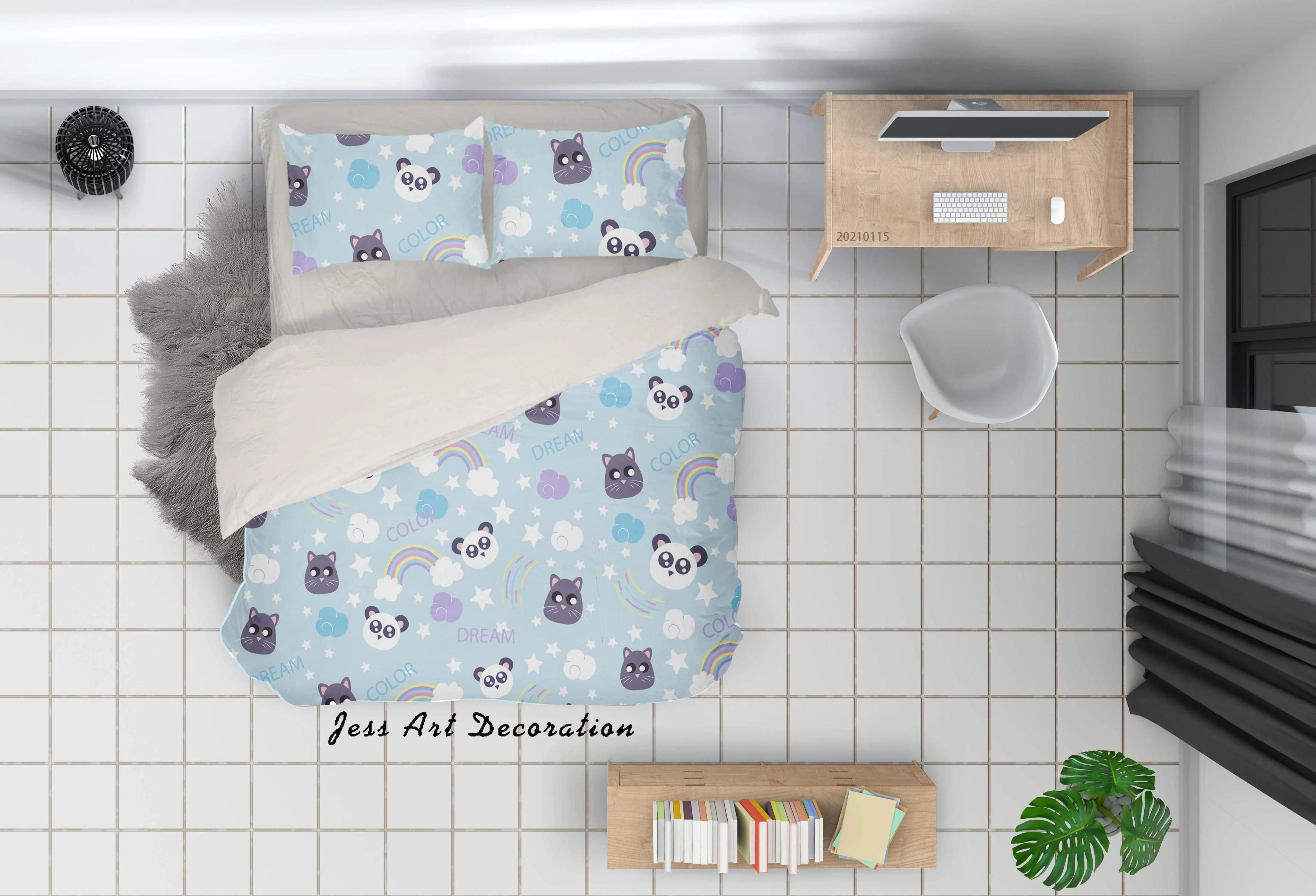 3D Cartoon Animal Panda Rainbow Quilt Cover Set Bedding Set Duvet Cover Pillowcases 2- Jess Art Decoration