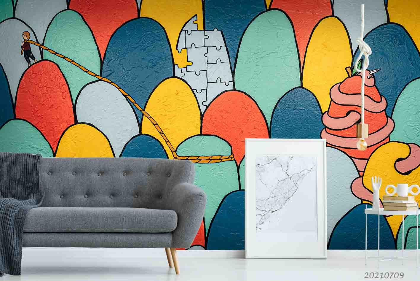 3D Hand-painted Cartoon Girl Mountain Wall Mural Wallpaper SWW3845- Jess Art Decoration