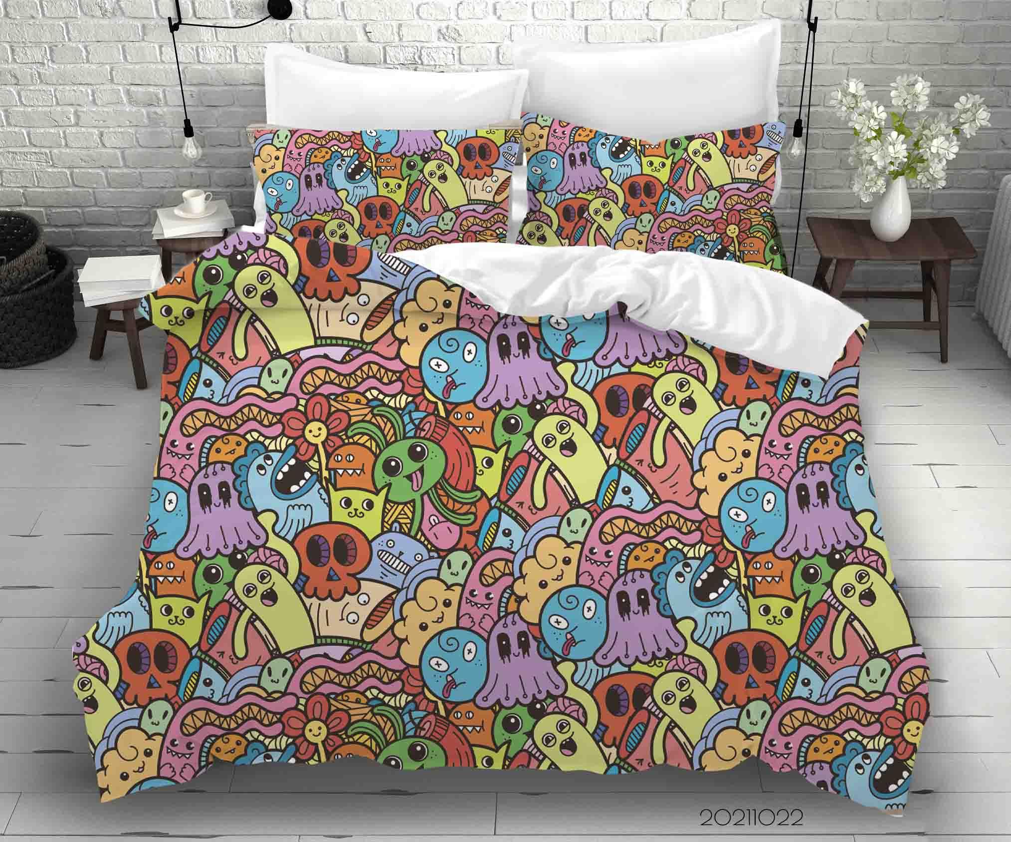 3D Color Monster Doodle Quilt Cover Set Bedding Set Duvet Cover Pillowcases 37- Jess Art Decoration