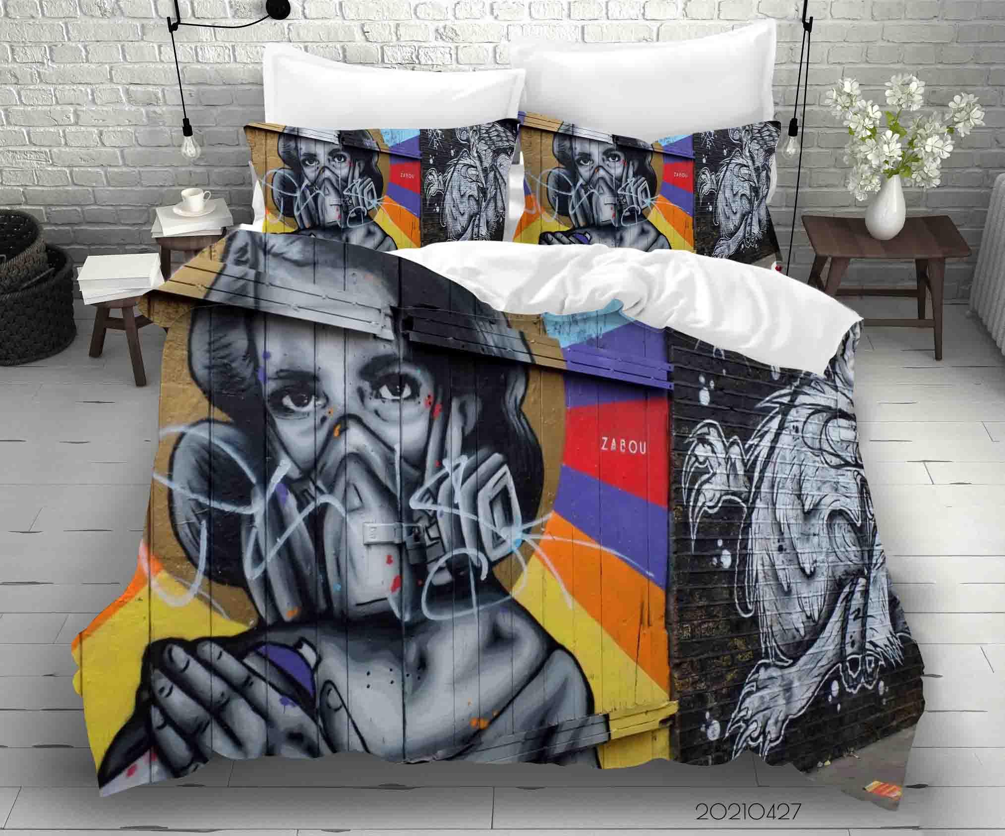 3D Abstract Colored Street Graffiti Quilt Cover Set Bedding Set Duvet Cover Pillowcases 68- Jess Art Decoration