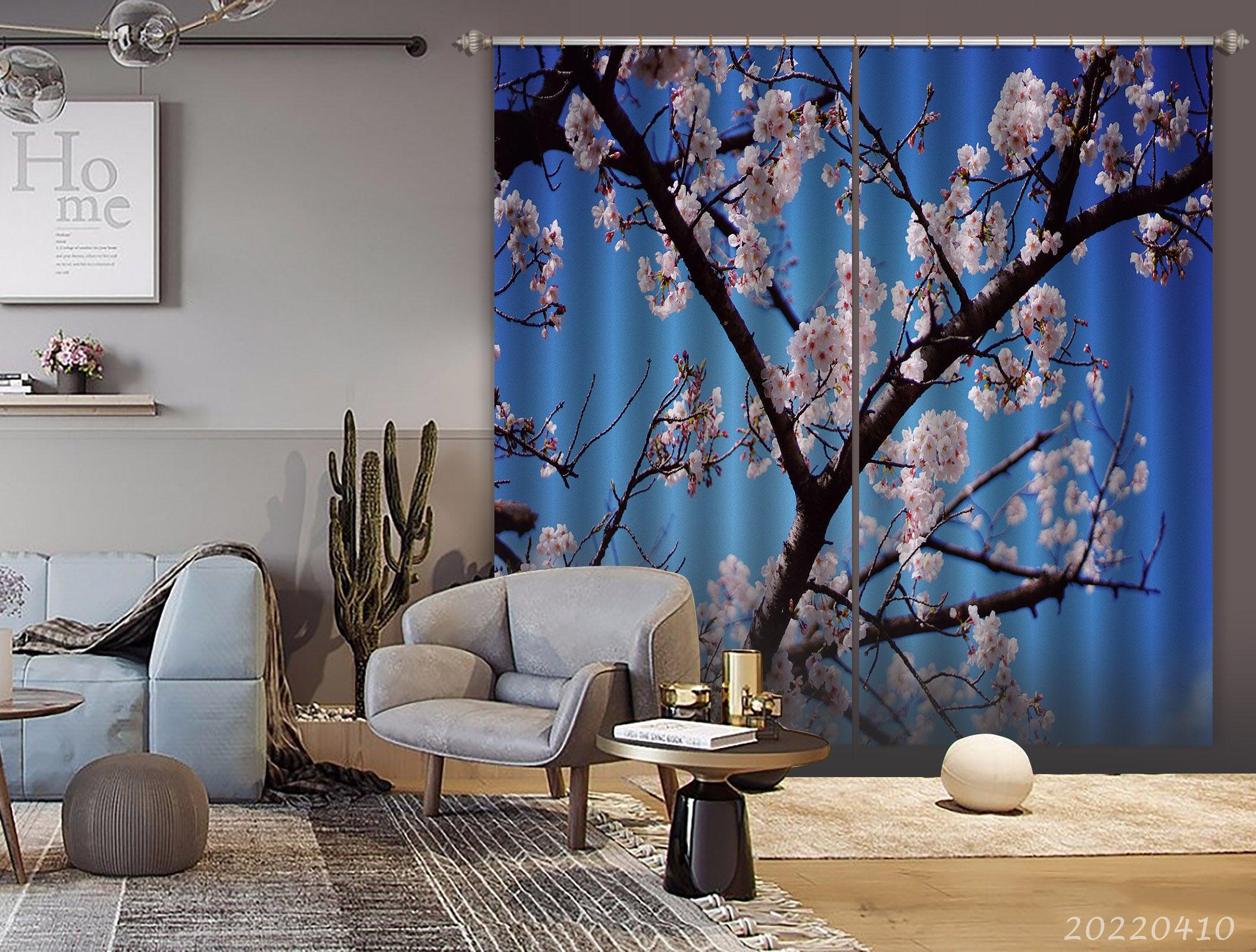 3D Spring Cherry Blossom Branch Blue Sky Curtains and Drapes GD 3916- Jess Art Decoration
