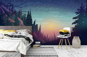 3D atardecer montanas bosque pinos wall mural wallpaper 10- Jess Art Decoration