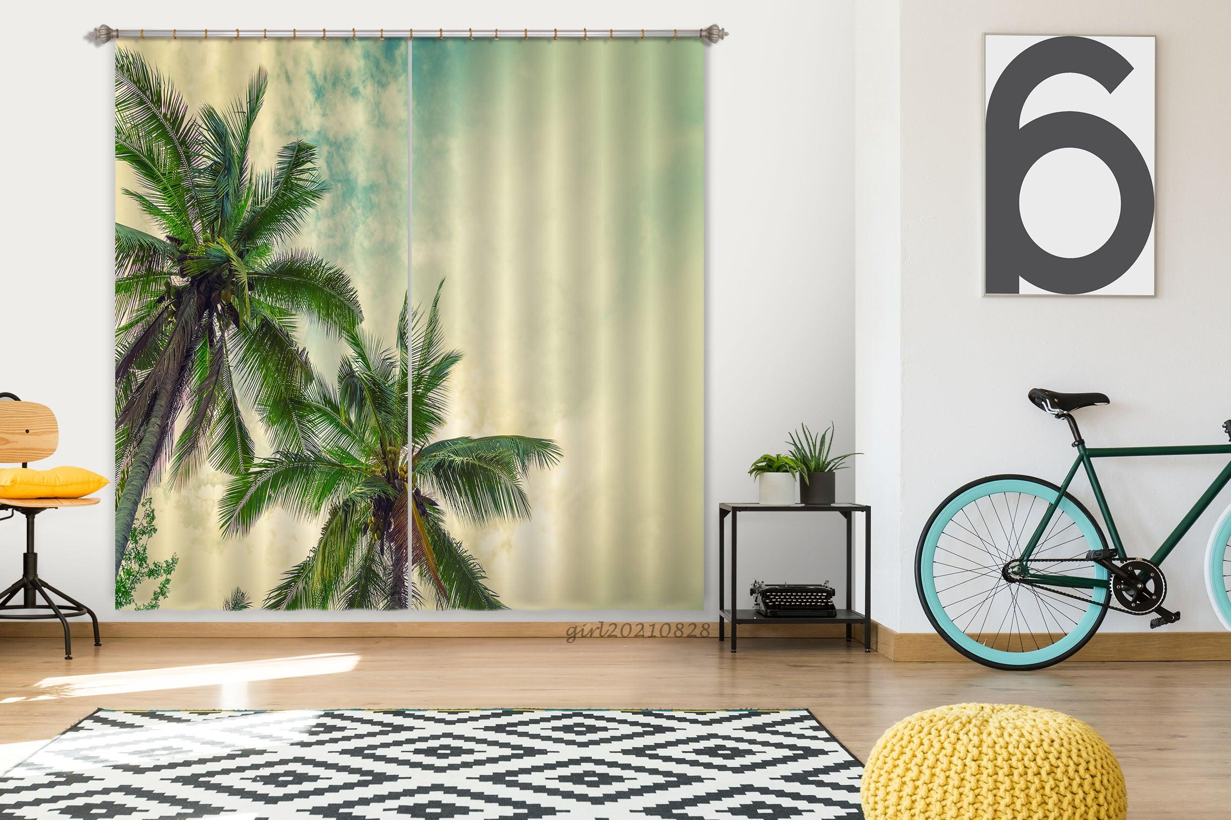 3D Sky Coconut Tree Curtains and Drapes LQH 100- Jess Art Decoration