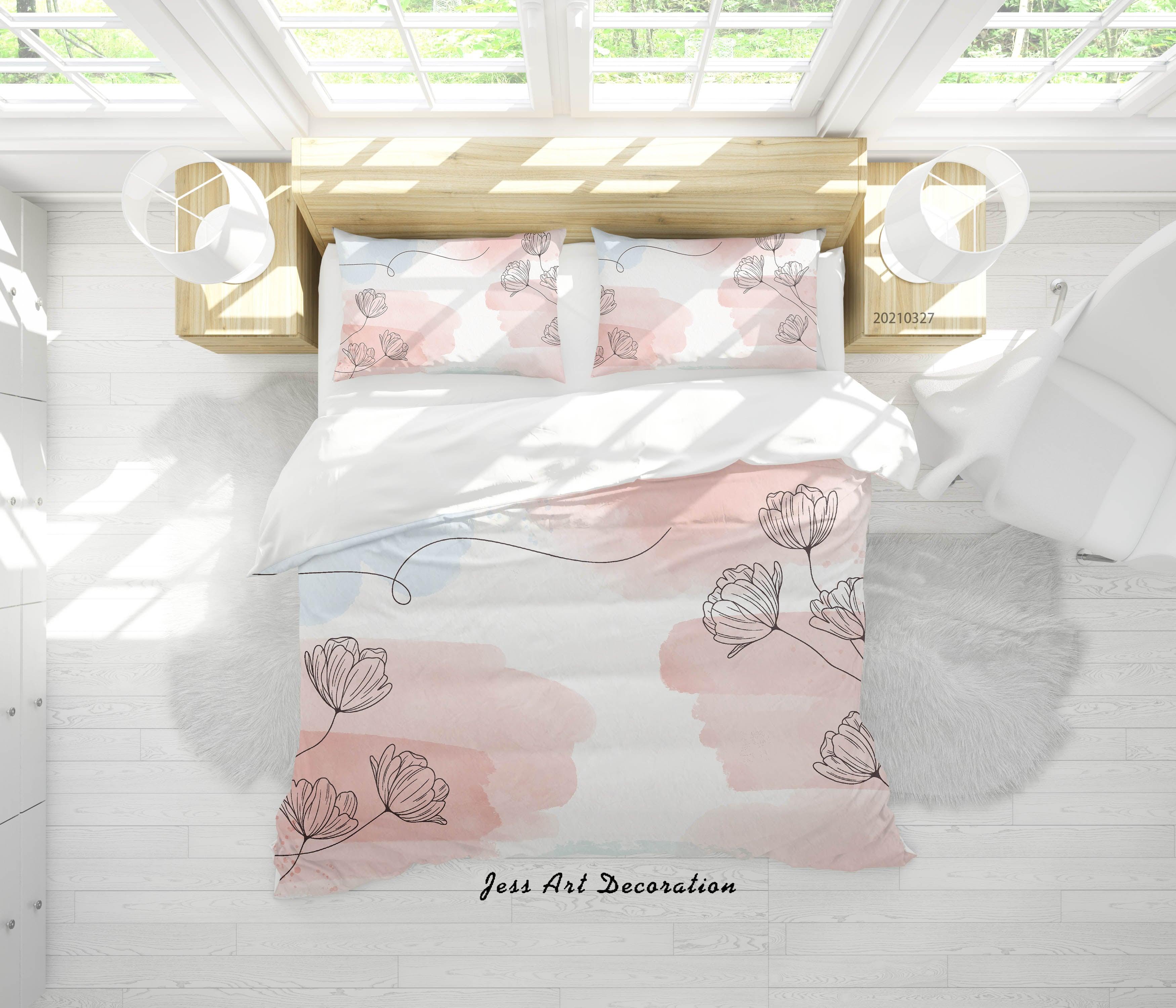 3D Watercolor Pink Floral Quilt Cover Set Bedding Set Duvet Cover Pillowcases 18- Jess Art Decoration